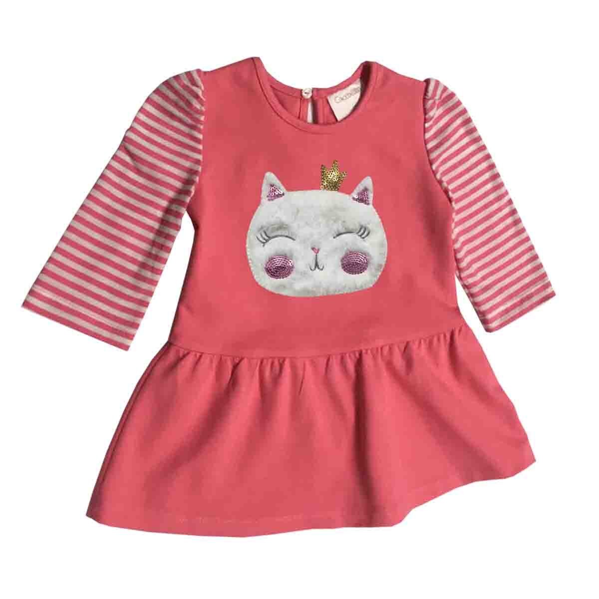 Vestido Rosa Bordado Gatita Coccolato para Bebé