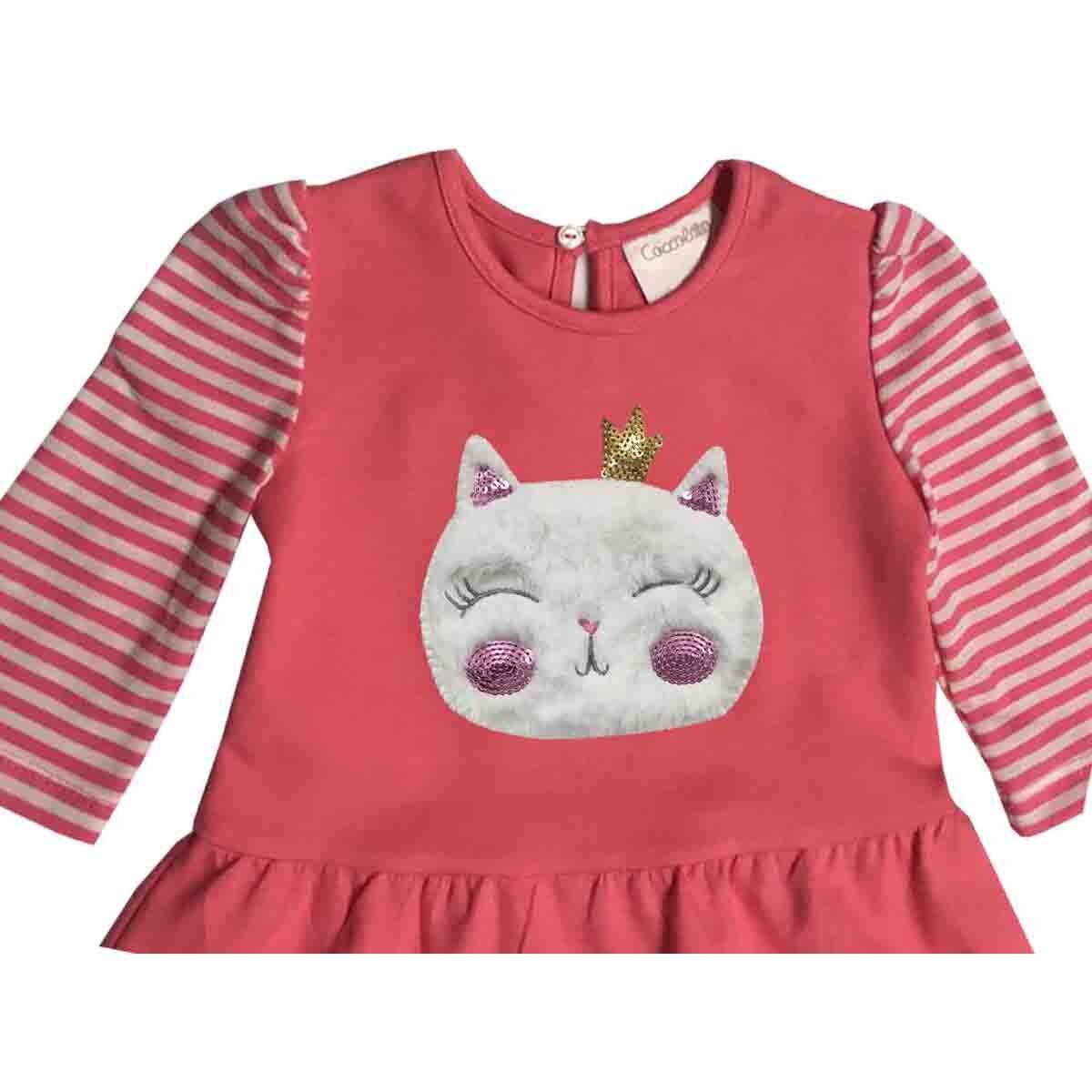 Vestido Rosa Bordado Gatita Coccolato para Bebé