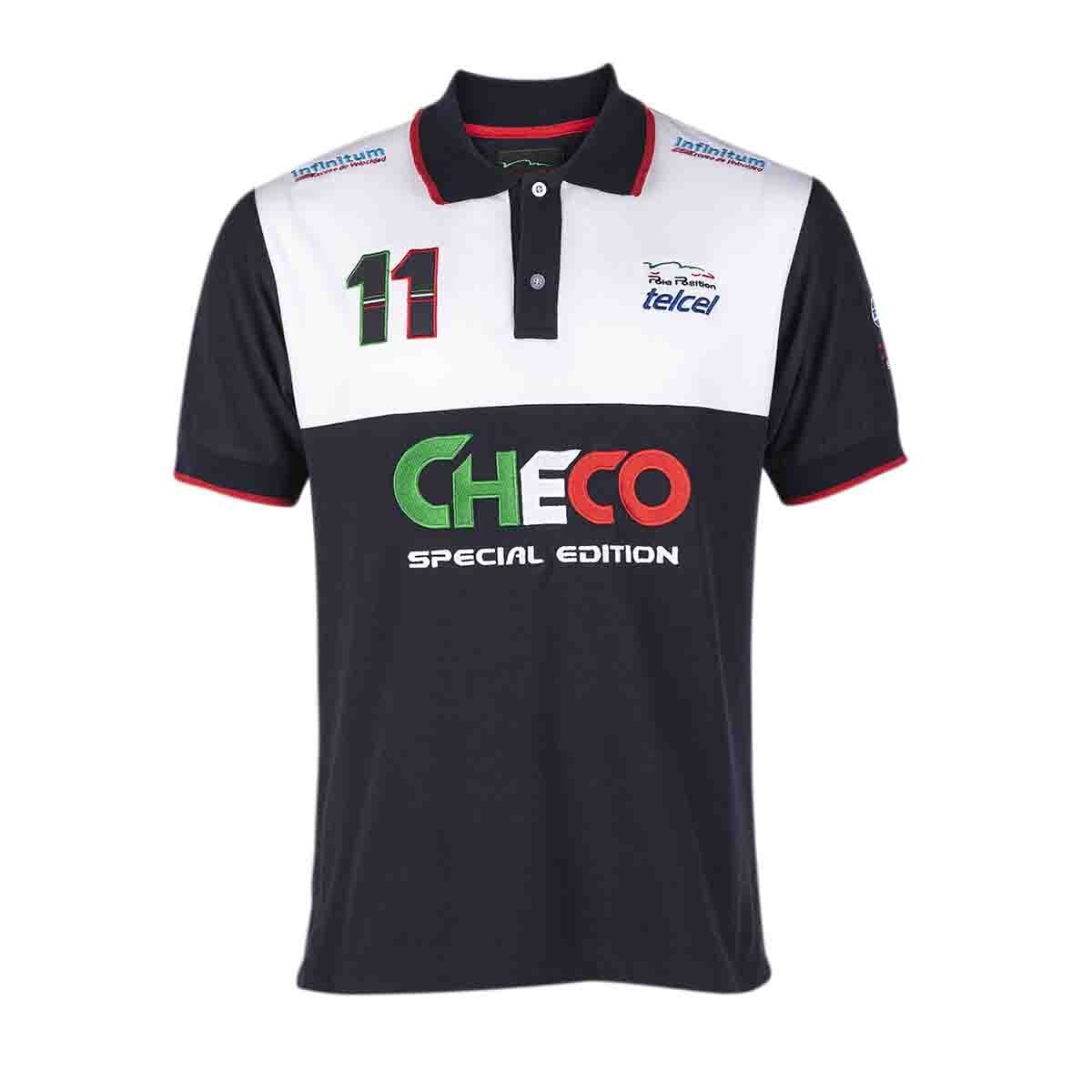 Polo Casual para Caballero Marino Blanco Checo 19 Pole Position
