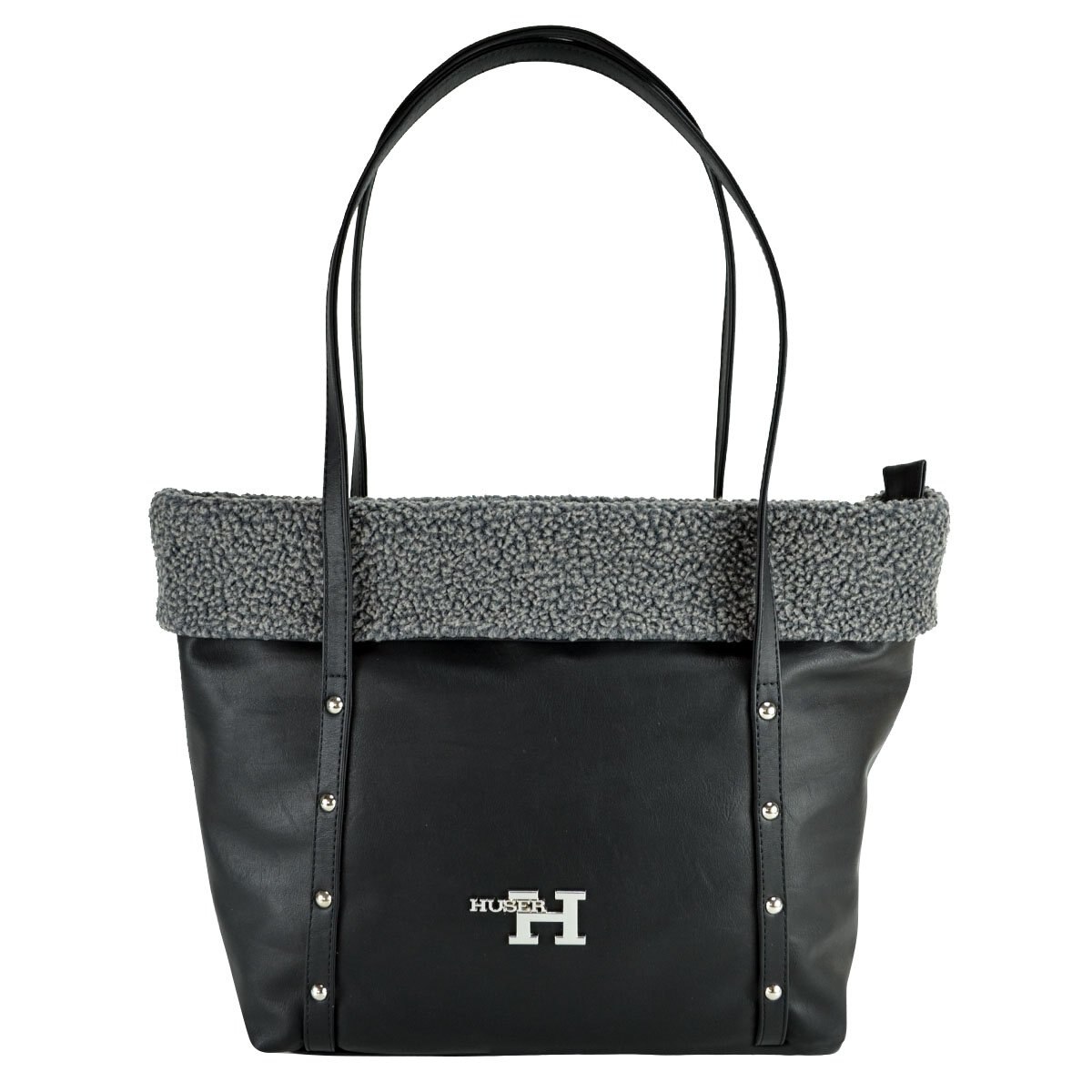 Tote Negra con Detalle en Borrega Huser