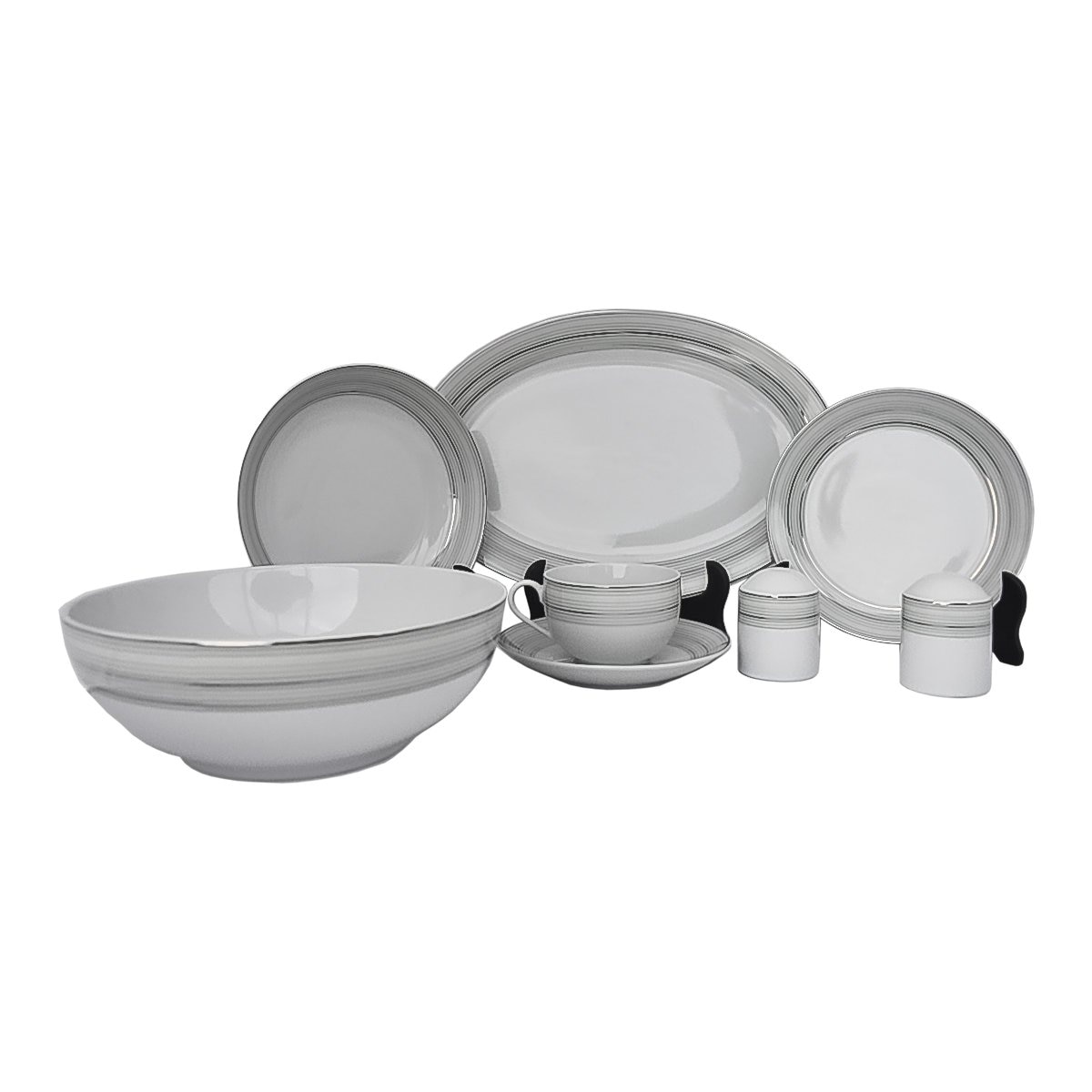 Vajilla 34 Piezas Blanca con Rayas Verdes de Porcelana Kaizen