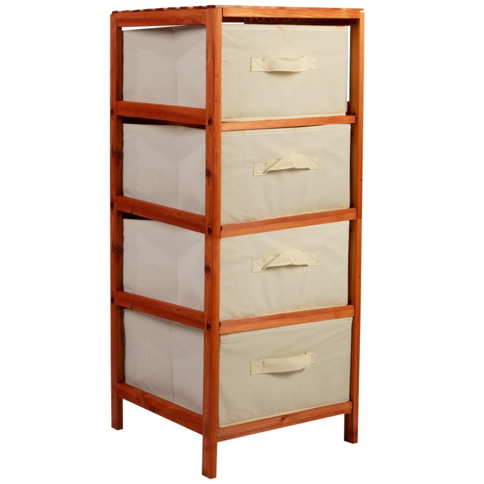 Home Nature Cajonera de Madera con Tela 4 Cajones