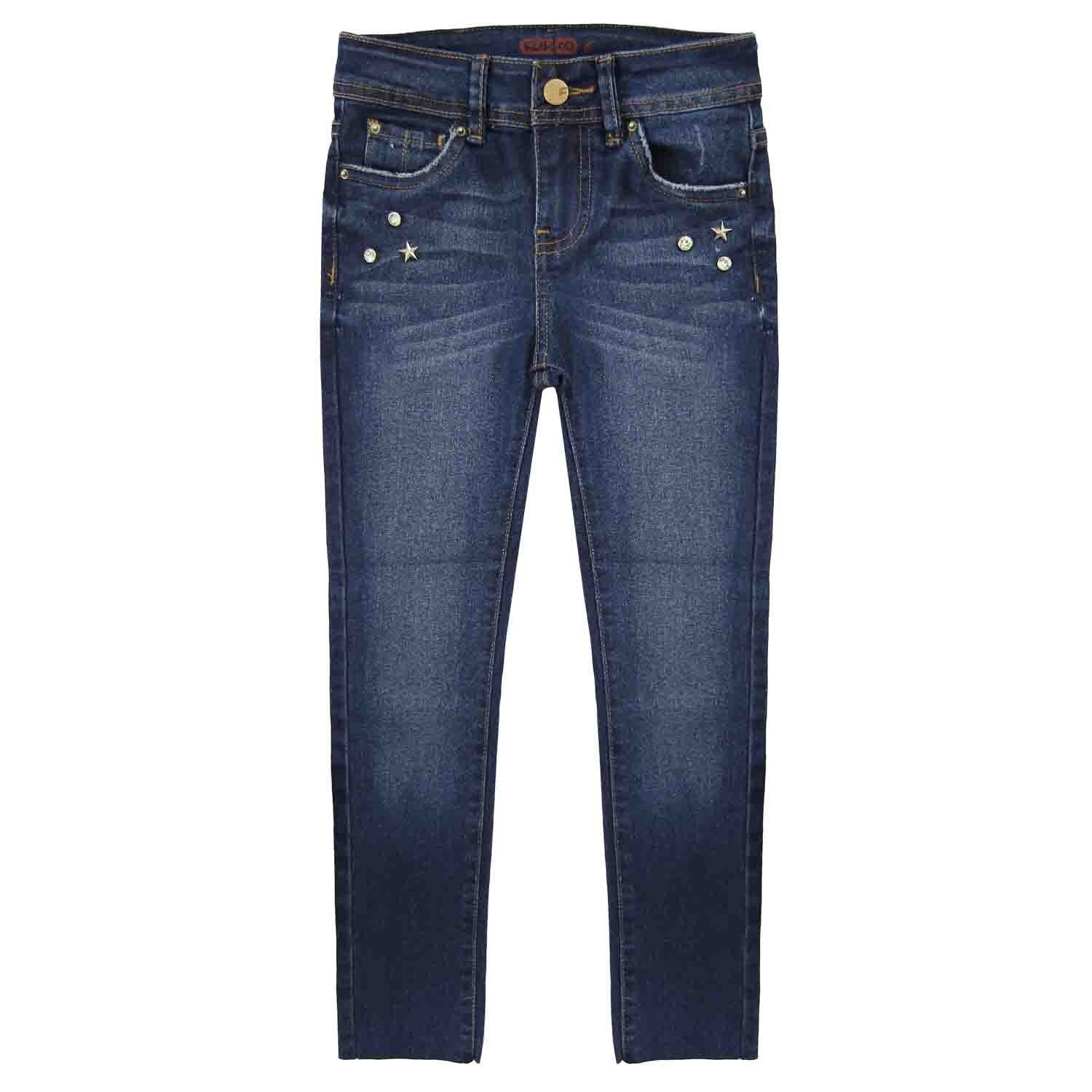 Jeans Skinny con Destruccion Y Pedreria al Frente Fukka para Niña