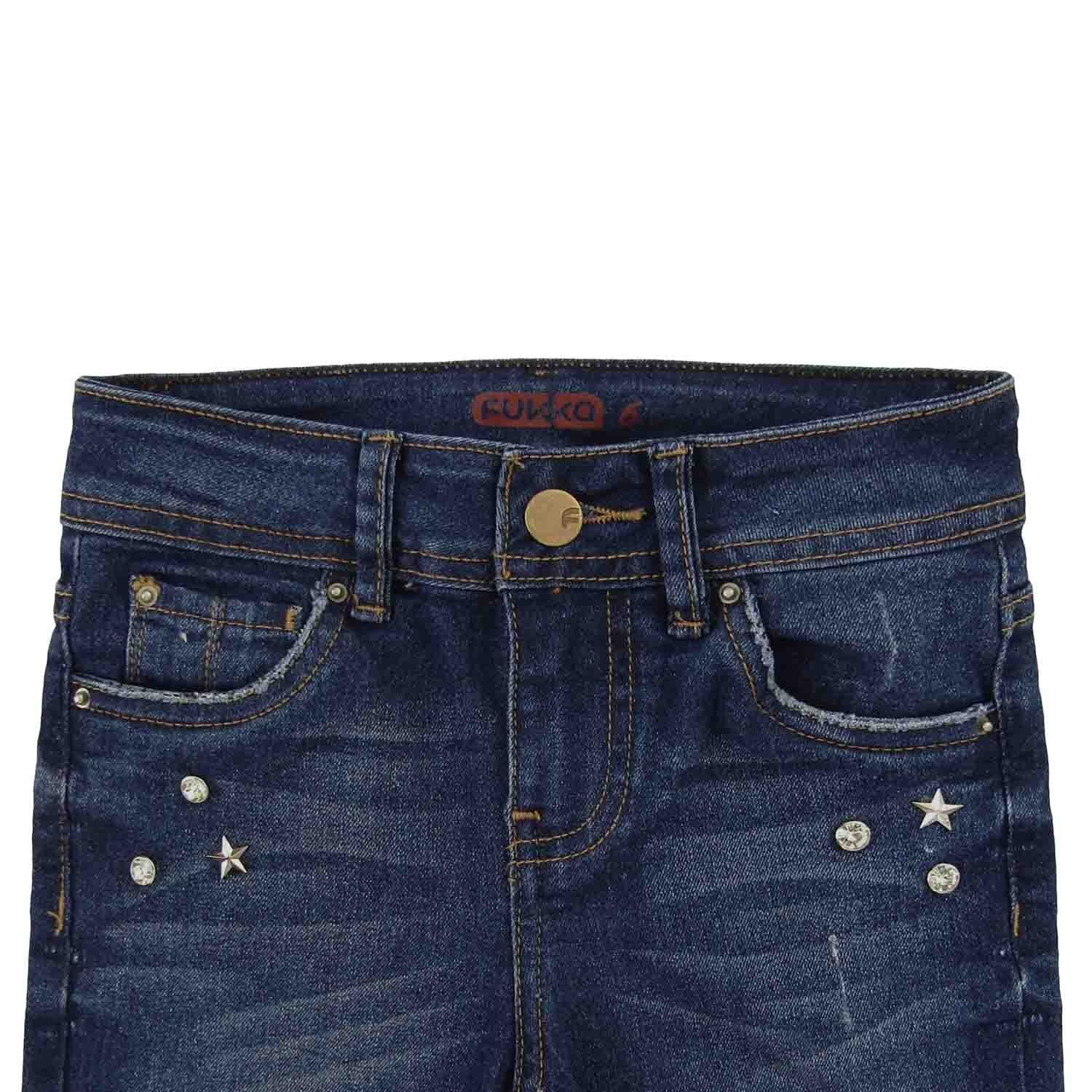 Jeans Skinny con Destruccion Y Pedreria al Frente Fukka para Niña