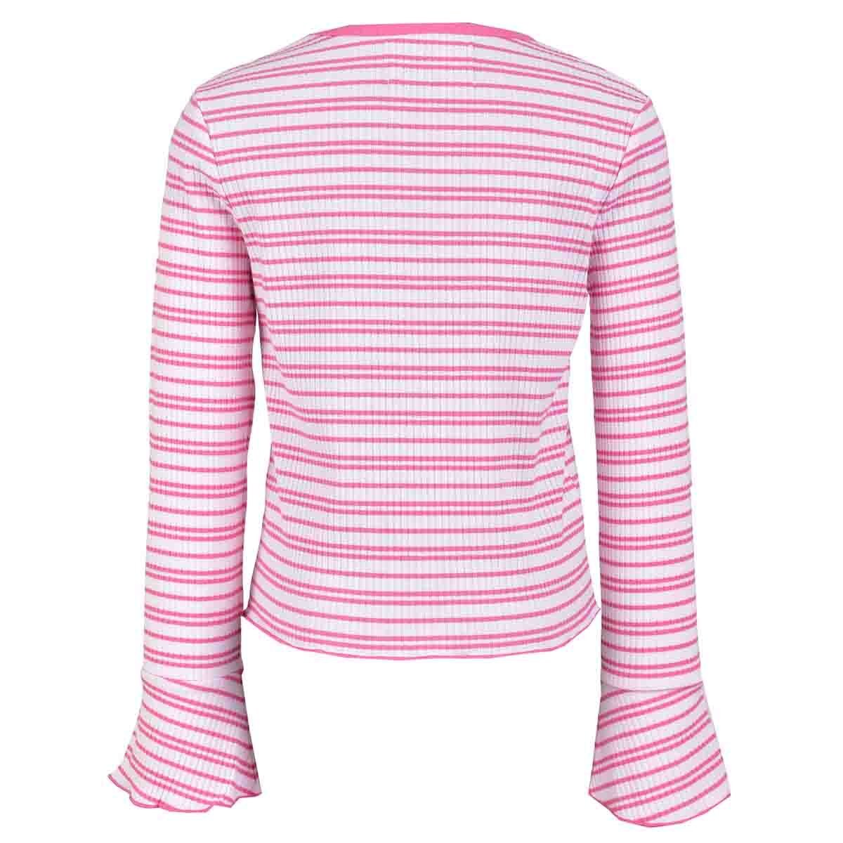 T-Shirt a Rayas Manga Larga con Aplicación Poof Girls para Niña