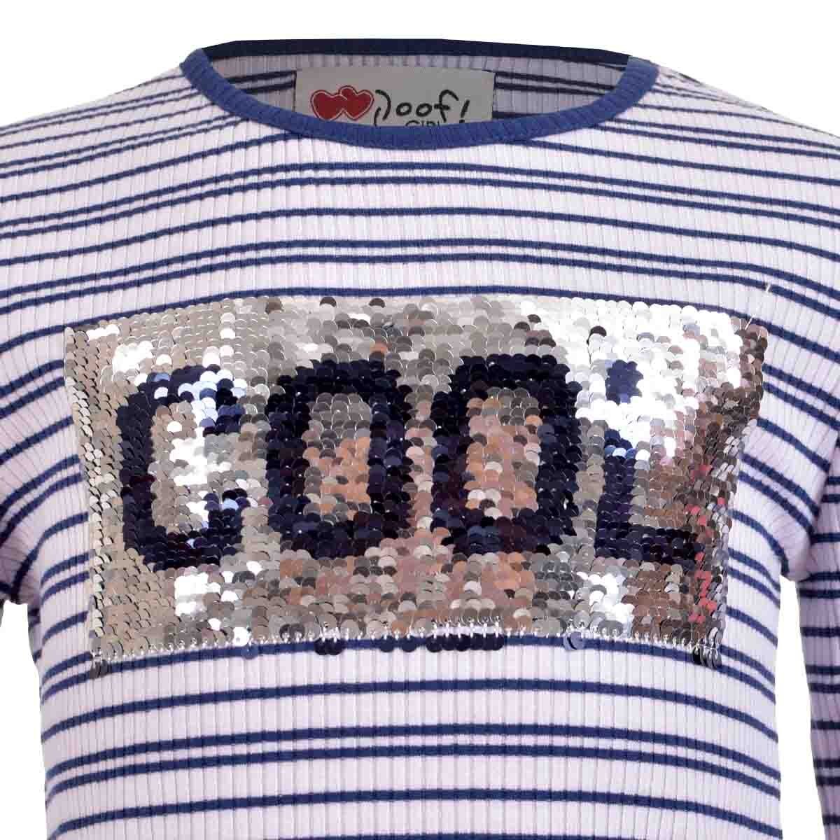 T-Shirt a Rayas Manga Larga con Aplicación Poof Girls para Niña