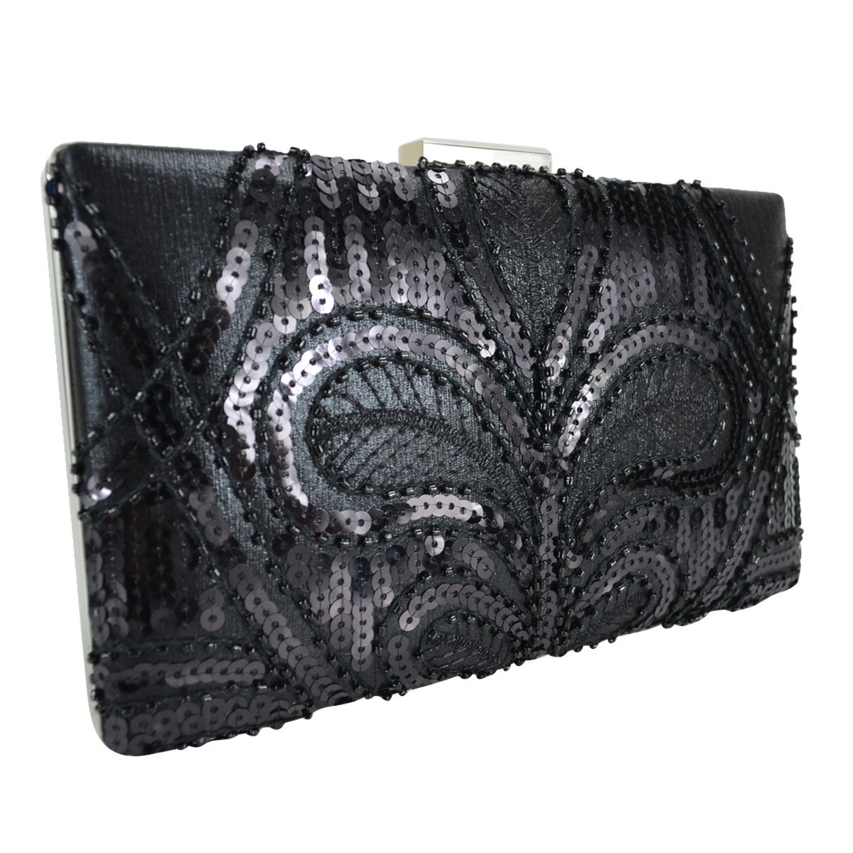 Cartera Negra de Noche con Brillos Y Pedrería Huser para Dama