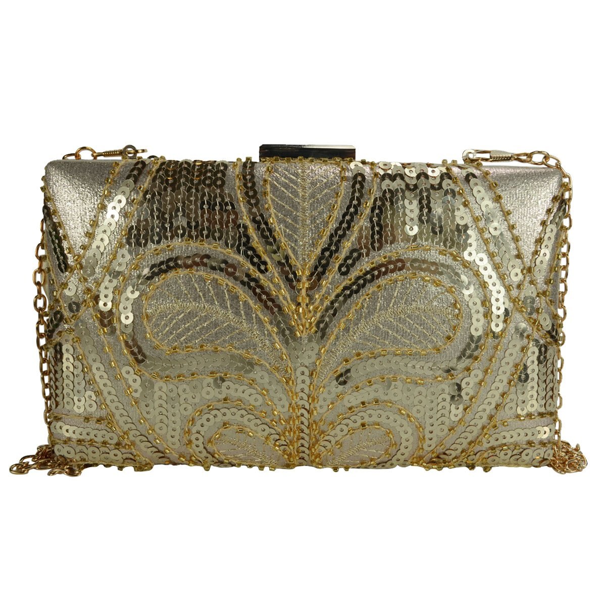 Cartera de Noche Dorada con Brillos Y Pedrería Huser para Dama