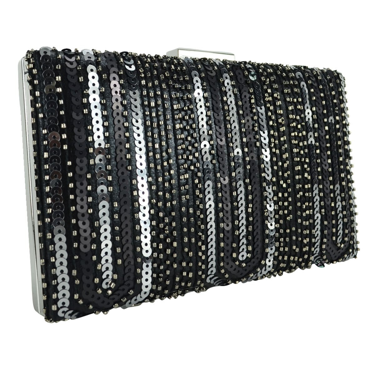 Cartera Negra de Noche con Brillos Y Pedrería Huser para Dama