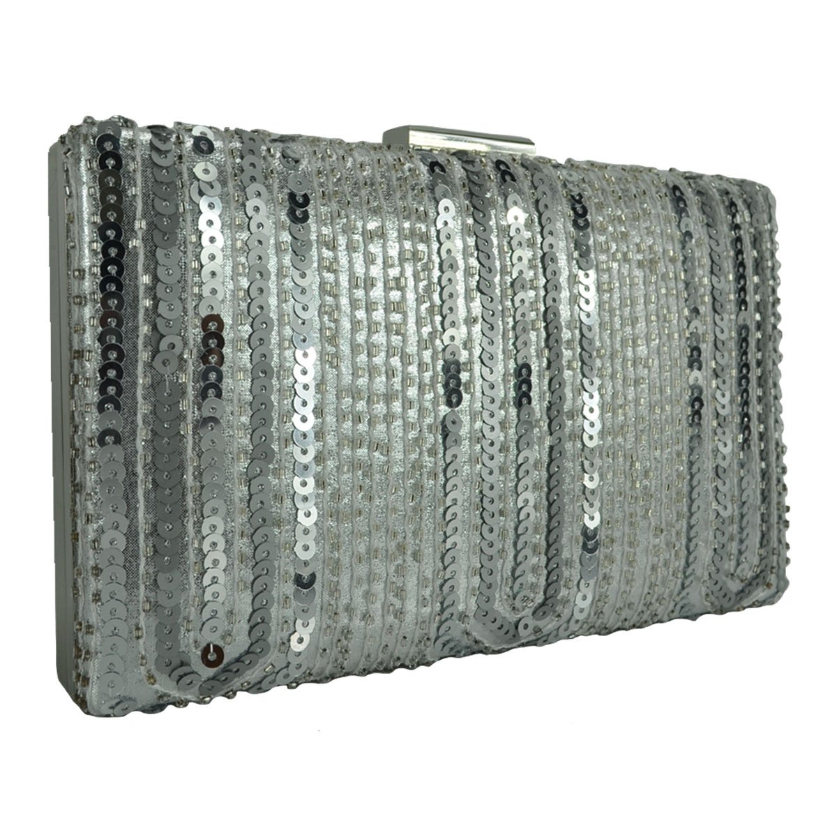 Cartera de Noche Plateada con Brillos Y Pedrería Huser para Dama