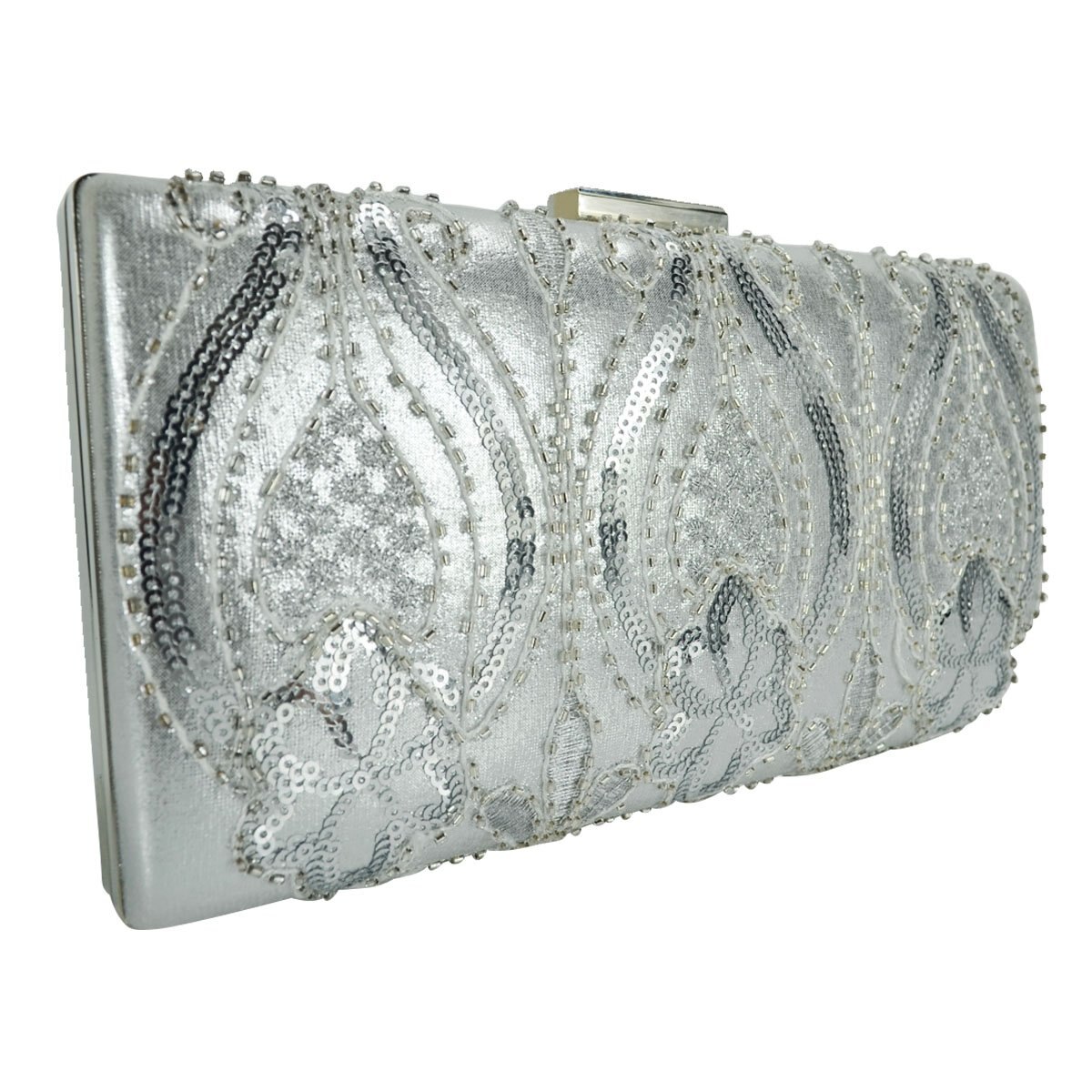 Cartera Plateada de Noche con Brillos Y Pedrería Huser para Dama