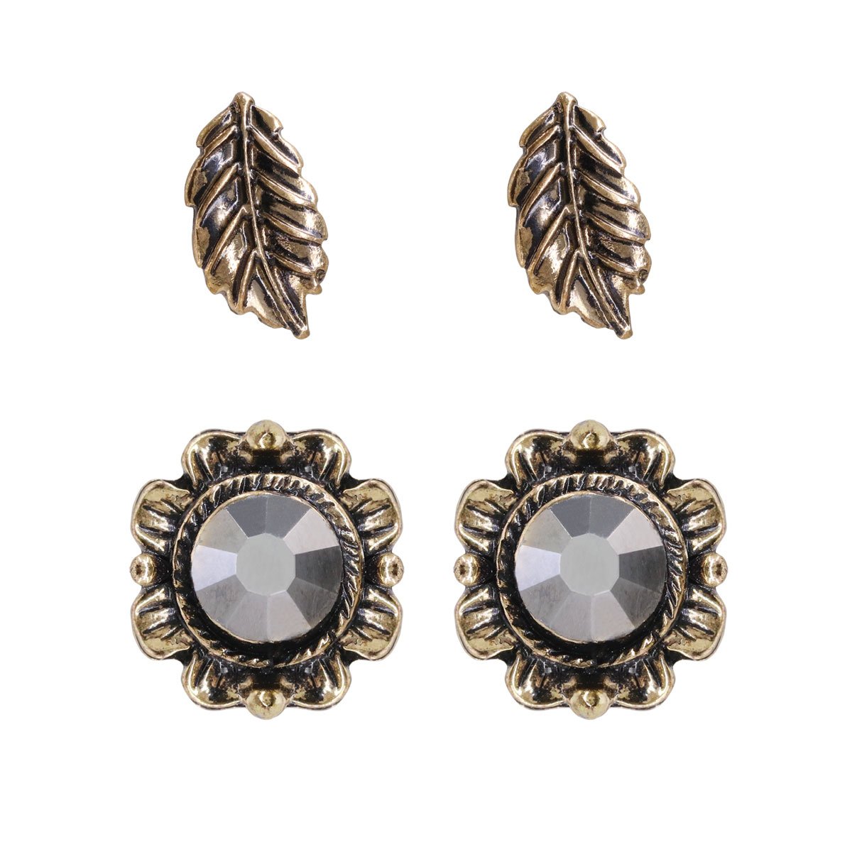 Set de Aretes en Acabado Antiguo con Hoja Y Flor Emanuel Unagaro