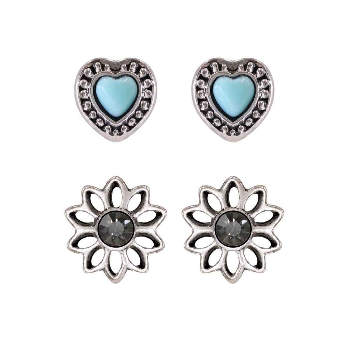 Set de Aretes con Corazón Y Flor Emanuel Unagaro