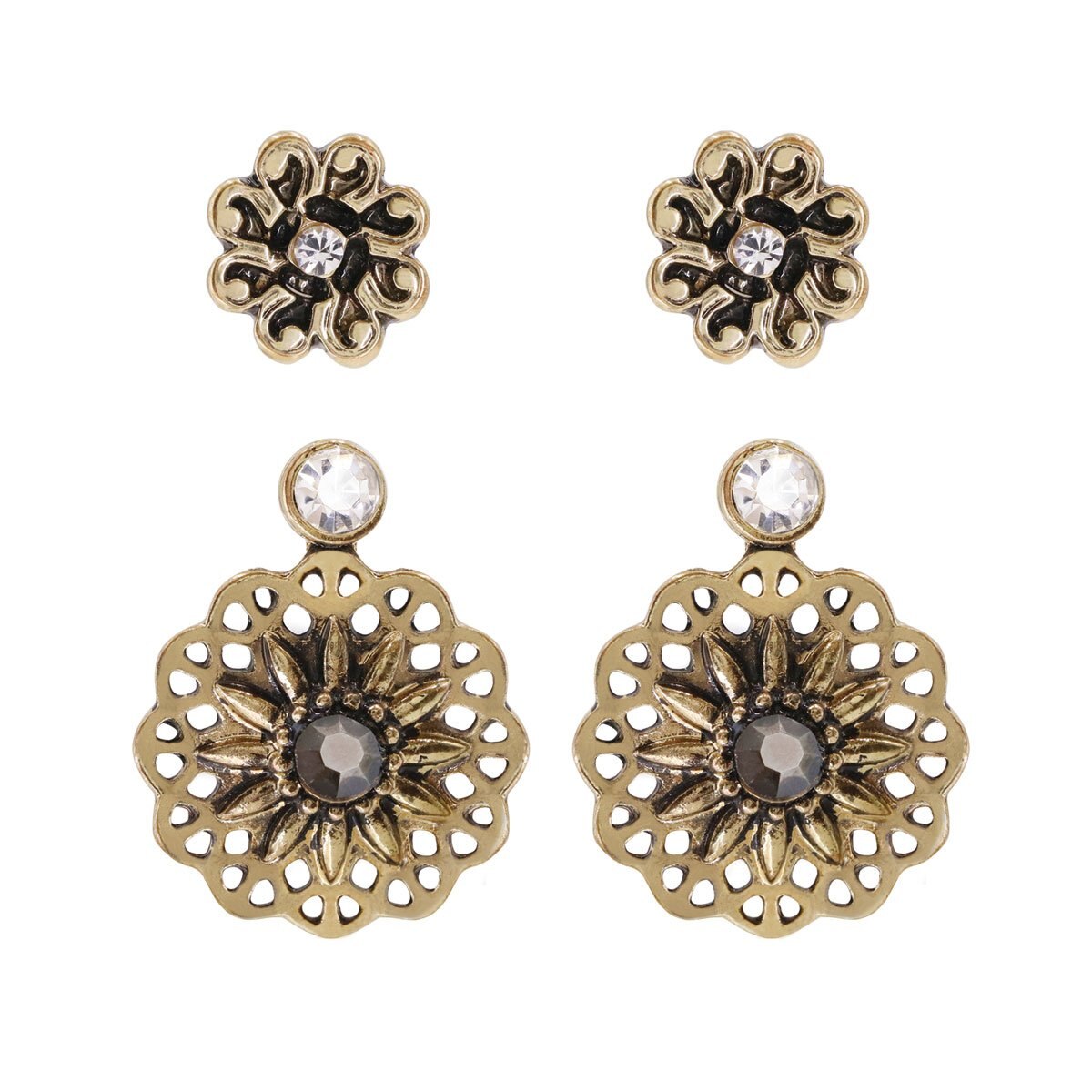 Set de Aretes en Acabado Antiguo con Flores Emanuel Unagaro