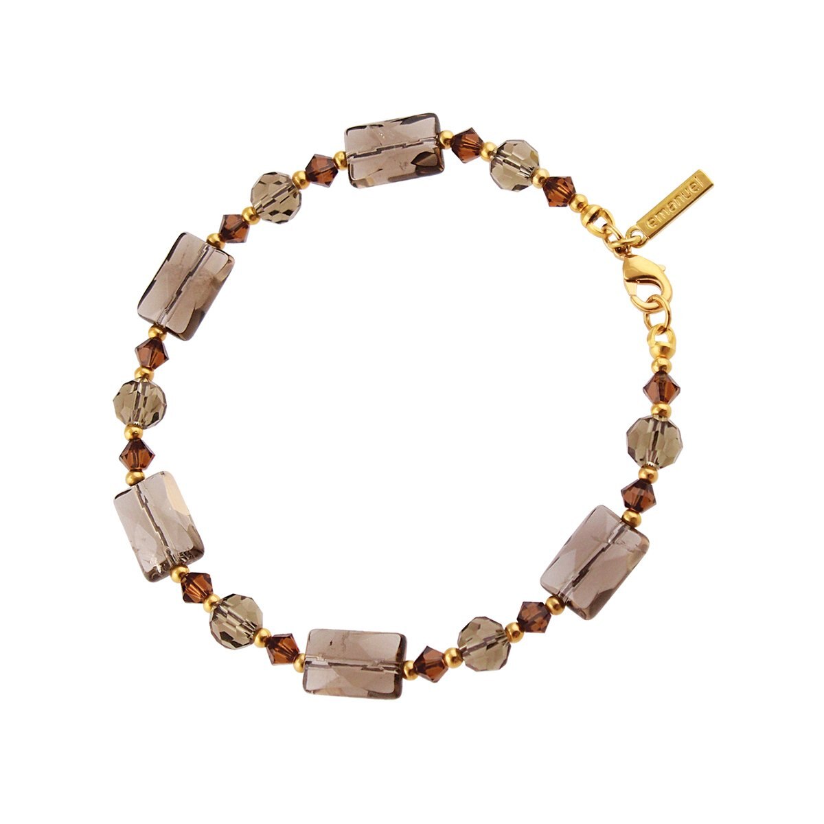 Pulsera Dorada con Piedra Smoky Quartz Y Cristales Emanuel Unagaro