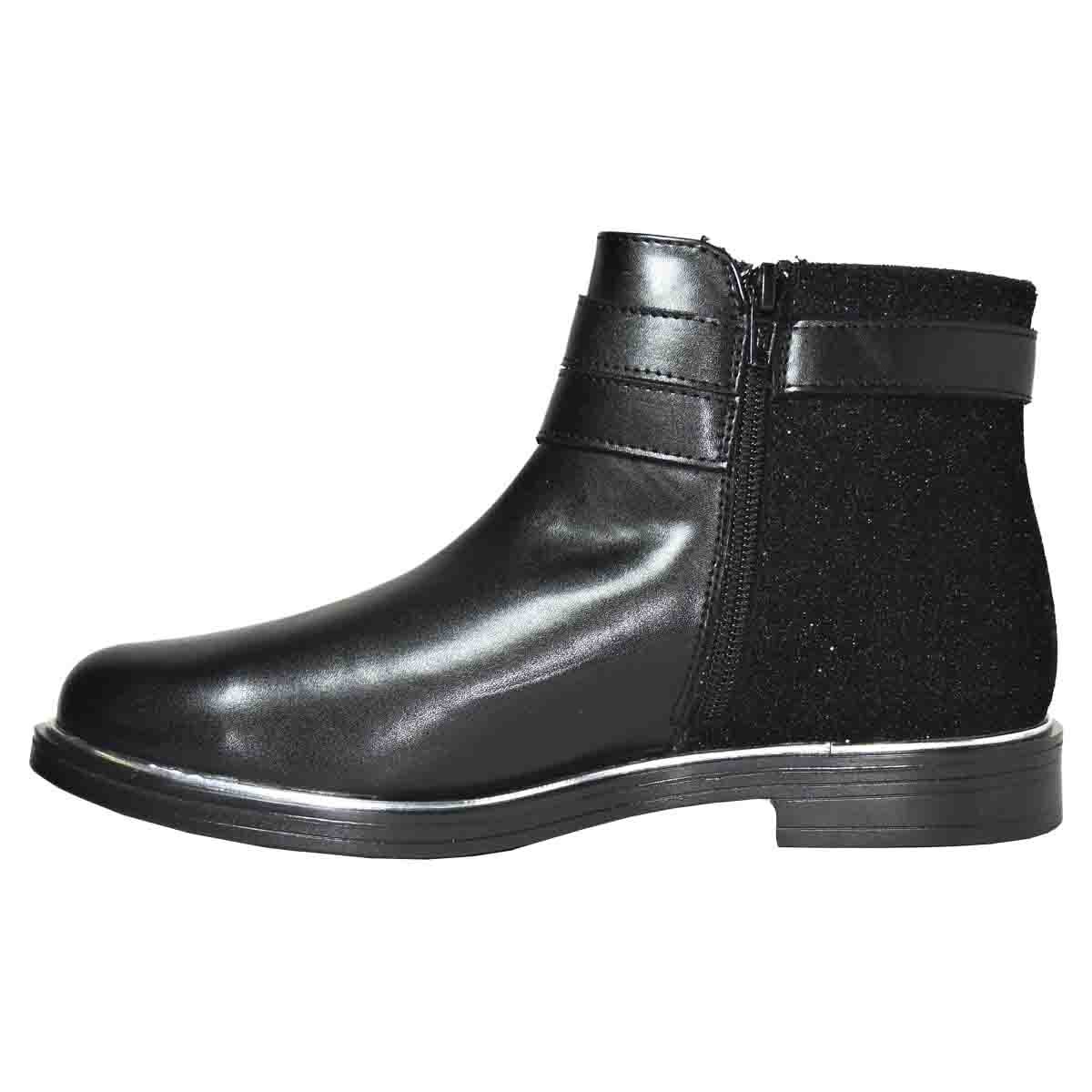 Botín Liso Glitter Y Hebilla Negro Blasito