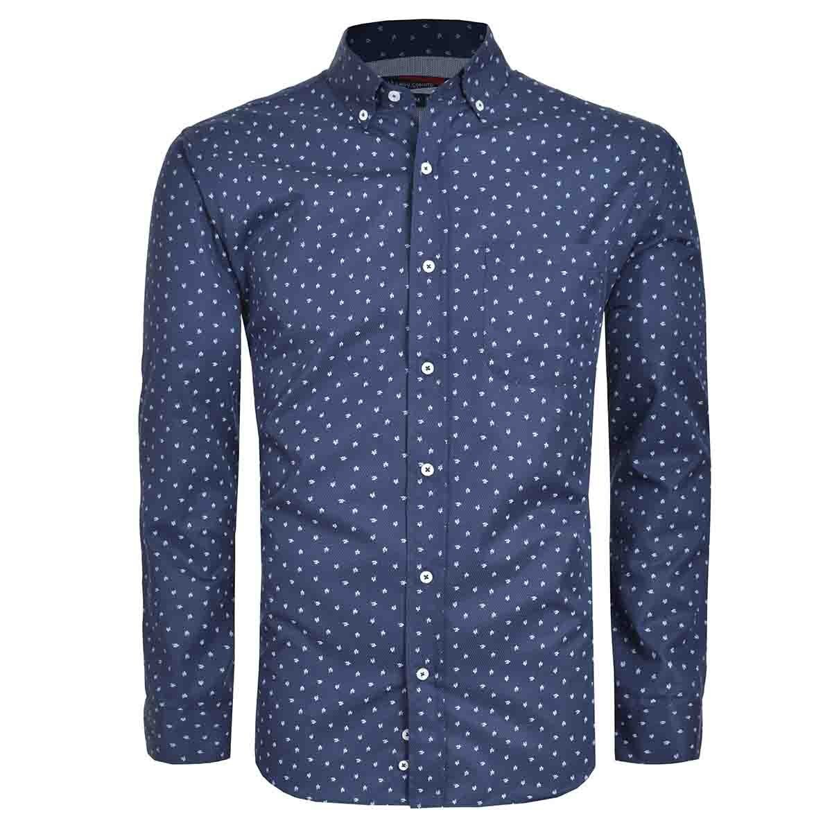 Camisa Casual Azul Manga Larga Regular Carlo Corinto