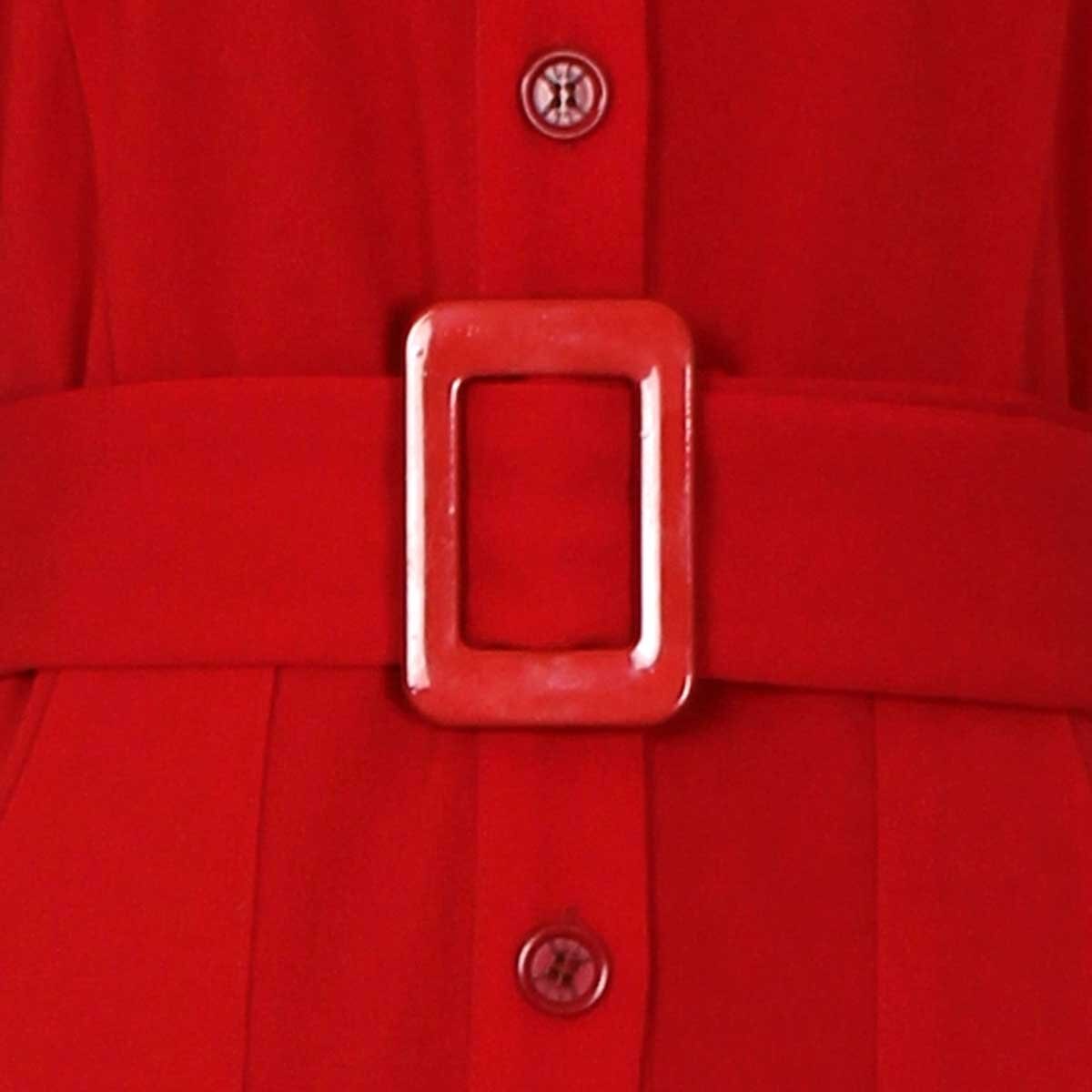 Jumpsuit Rojo con Manga Corta y Cuello Camisero con Cinturón Elle