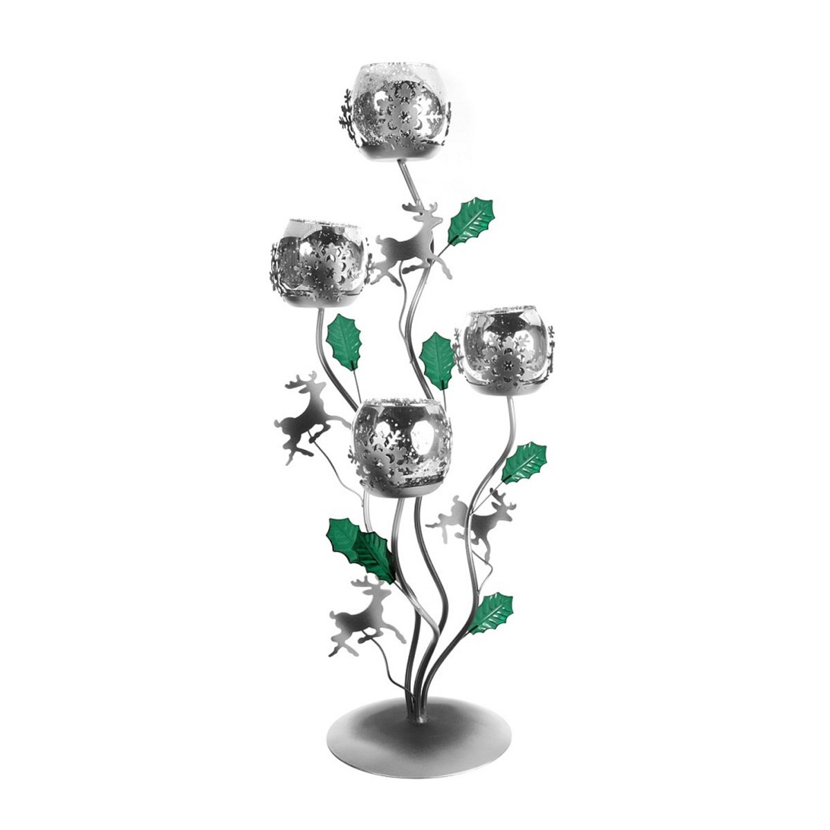 Portavela para Cuatro Velas Plata/ Verde Melody Novocasa