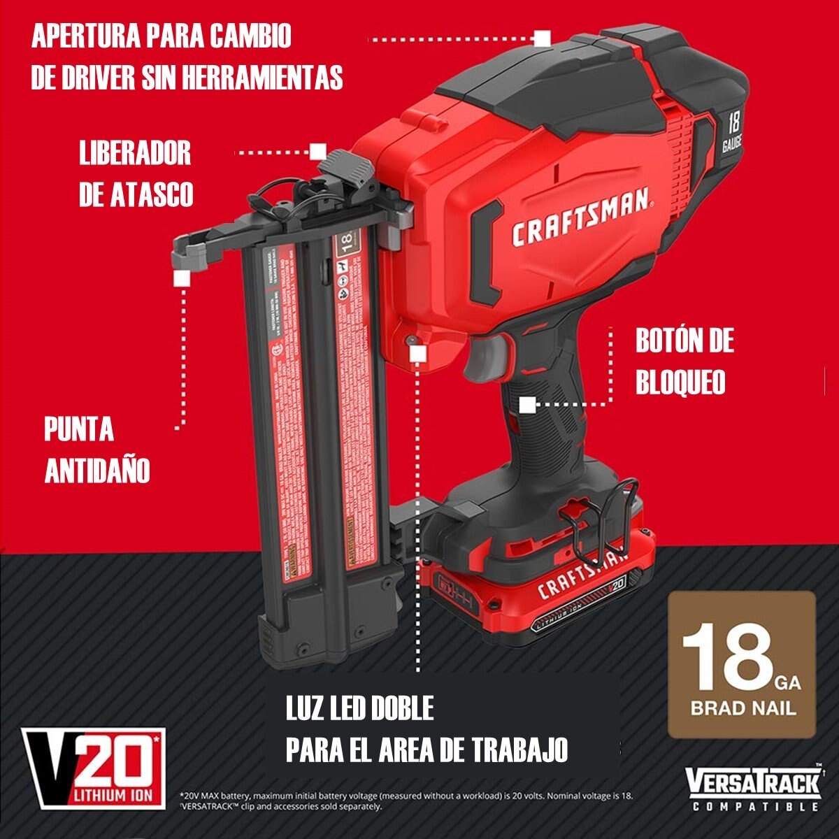 Clavadora Inalámbrica Clavillo Calibre 18 Craftsman