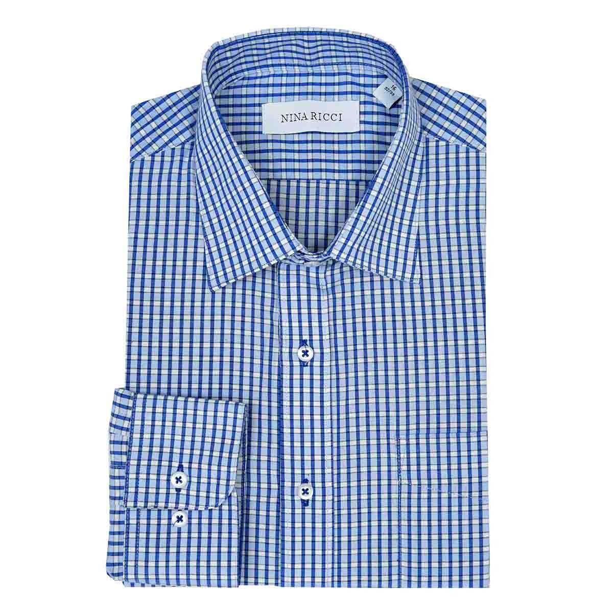 Camisa de Vestir Slim Fit Color Azul Combinado Nina Ricci