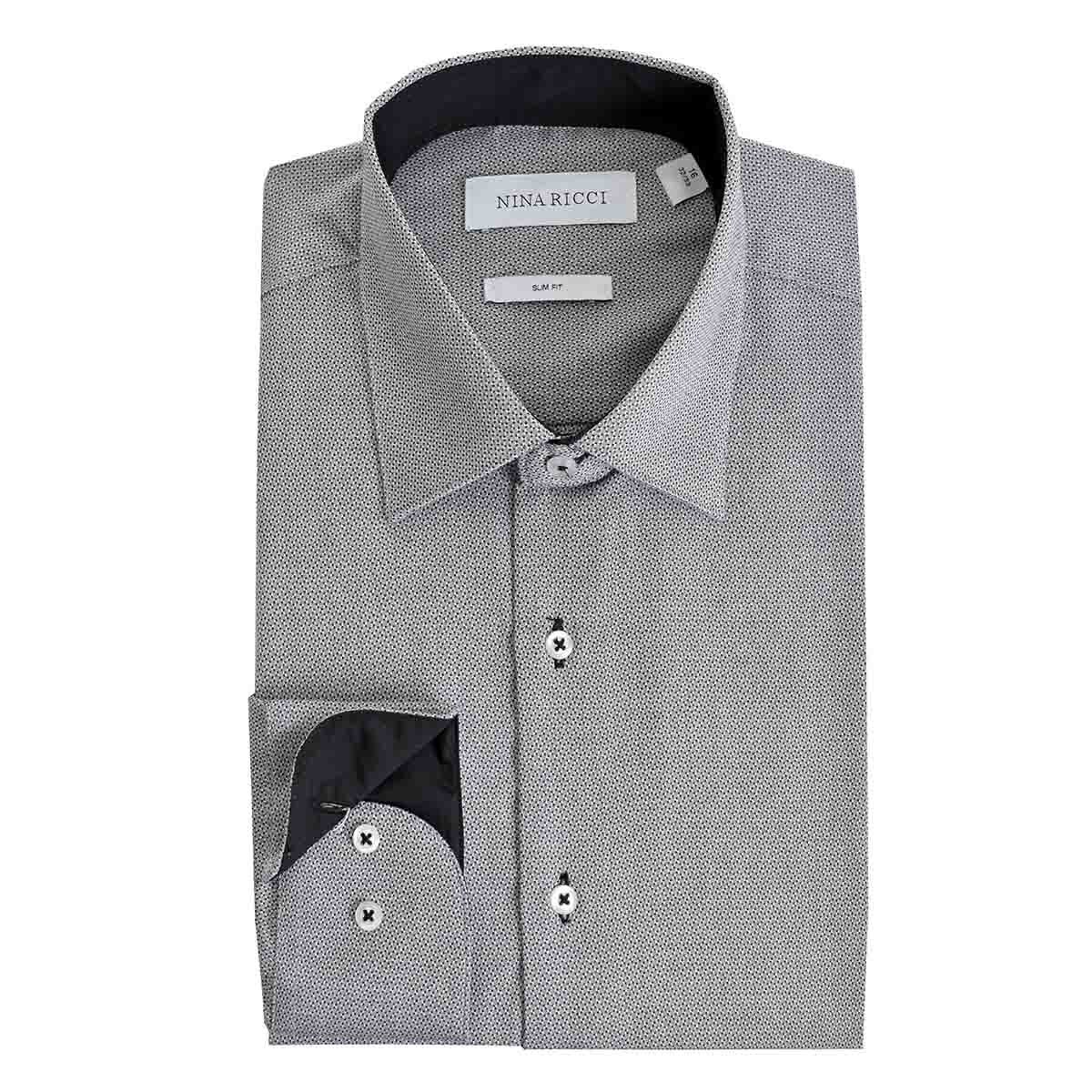 Camisa de Vestir Slim Fit Color Gris Combinado Nina Ricci para Caballero