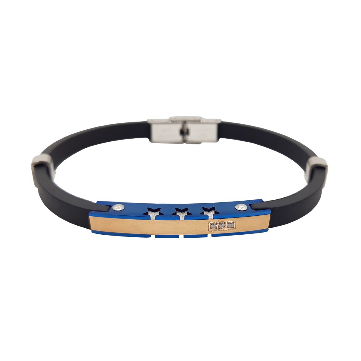 Pulsera de caucho con placa de acero en azul y dorado oro angelus - Sears