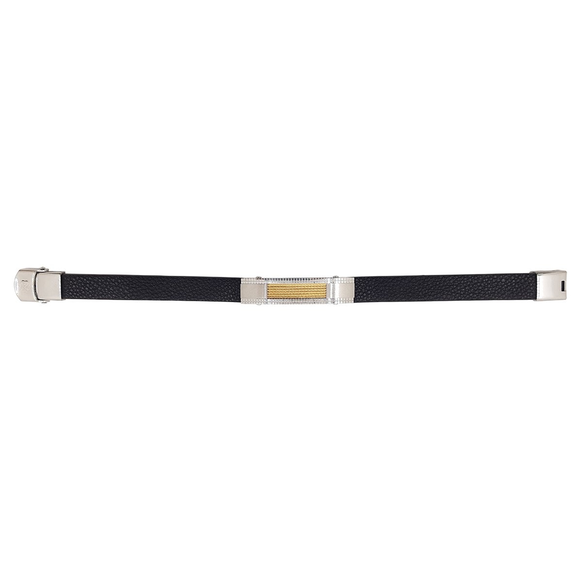 Pulsera de Piel con Placa en Acero Y Dorado Oro Angelus