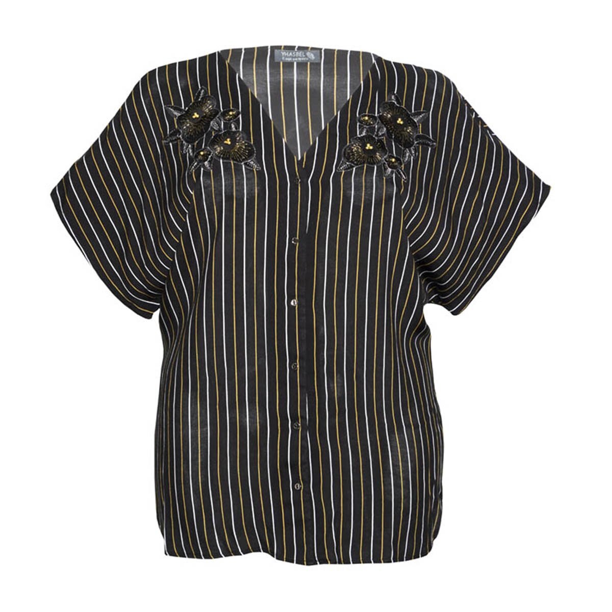 Blusa Manga Corta con Detalle Bordado Rayas Yhasbel