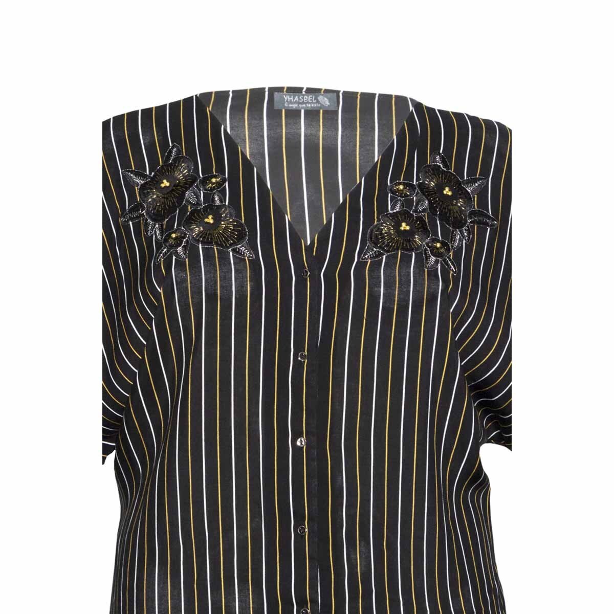 Blusa Manga Corta con Detalle Bordado Rayas Yhasbel