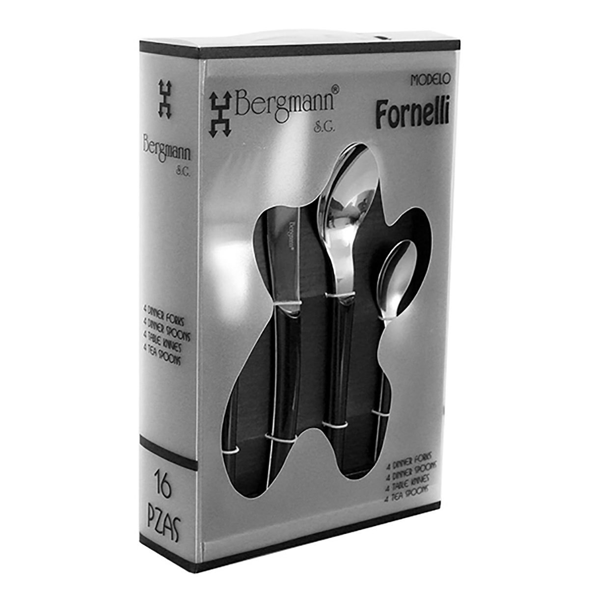 Juego de Cubiertos 16 Piezas Fornelli Negro Bergmann