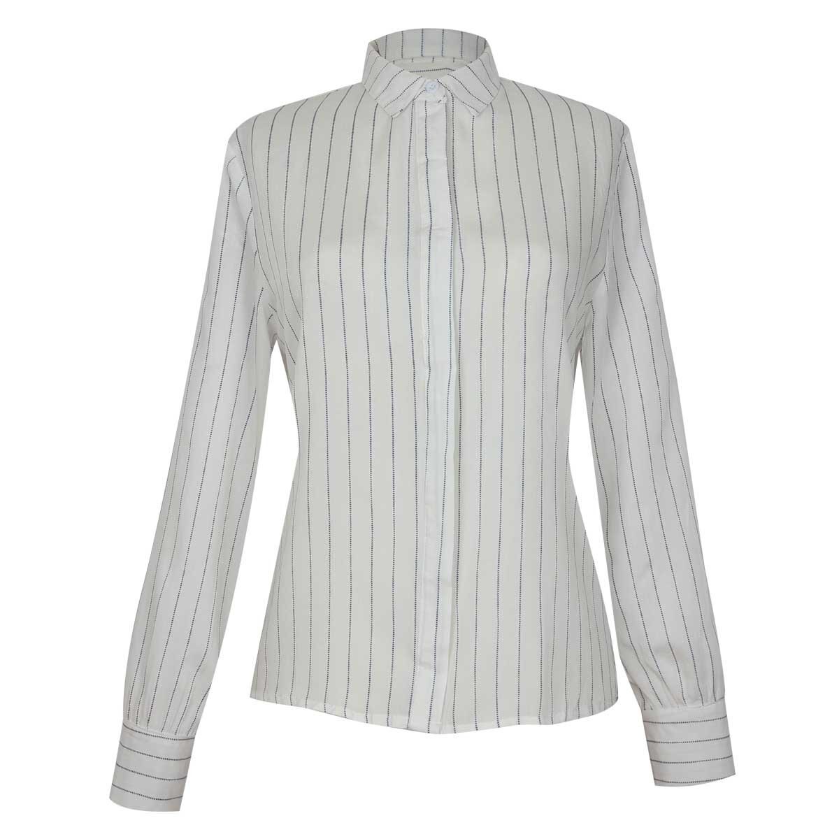 Blusa Manga Larga Cuello Camisero Estampado Rayas Just By Basel