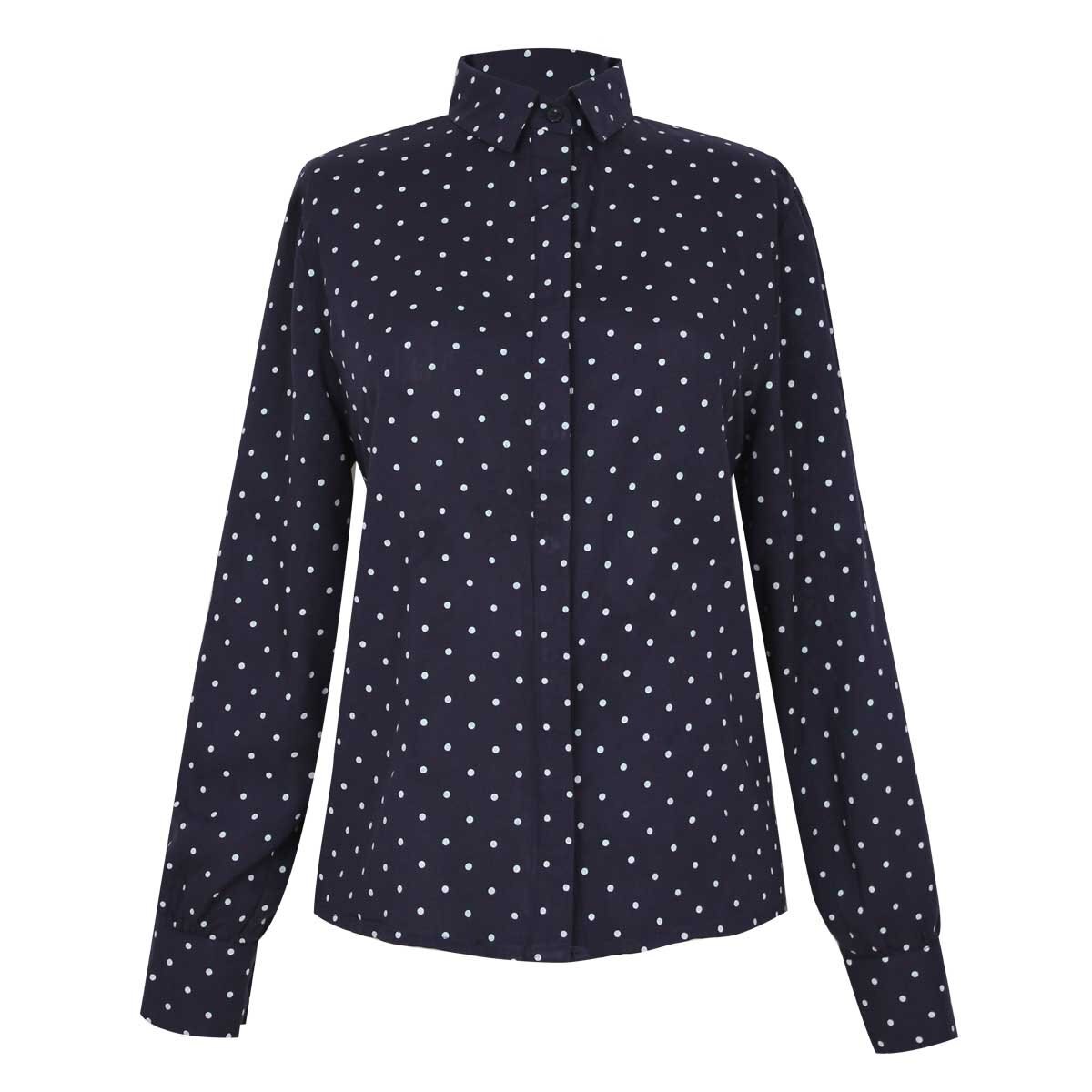 Blusa Manga Larga Cuello Camisero Estampado de Lunares Just By Basel