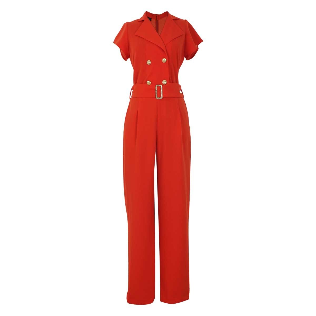 Jumpsuit Manga Corta con Solapa Y Botones Liso Basel