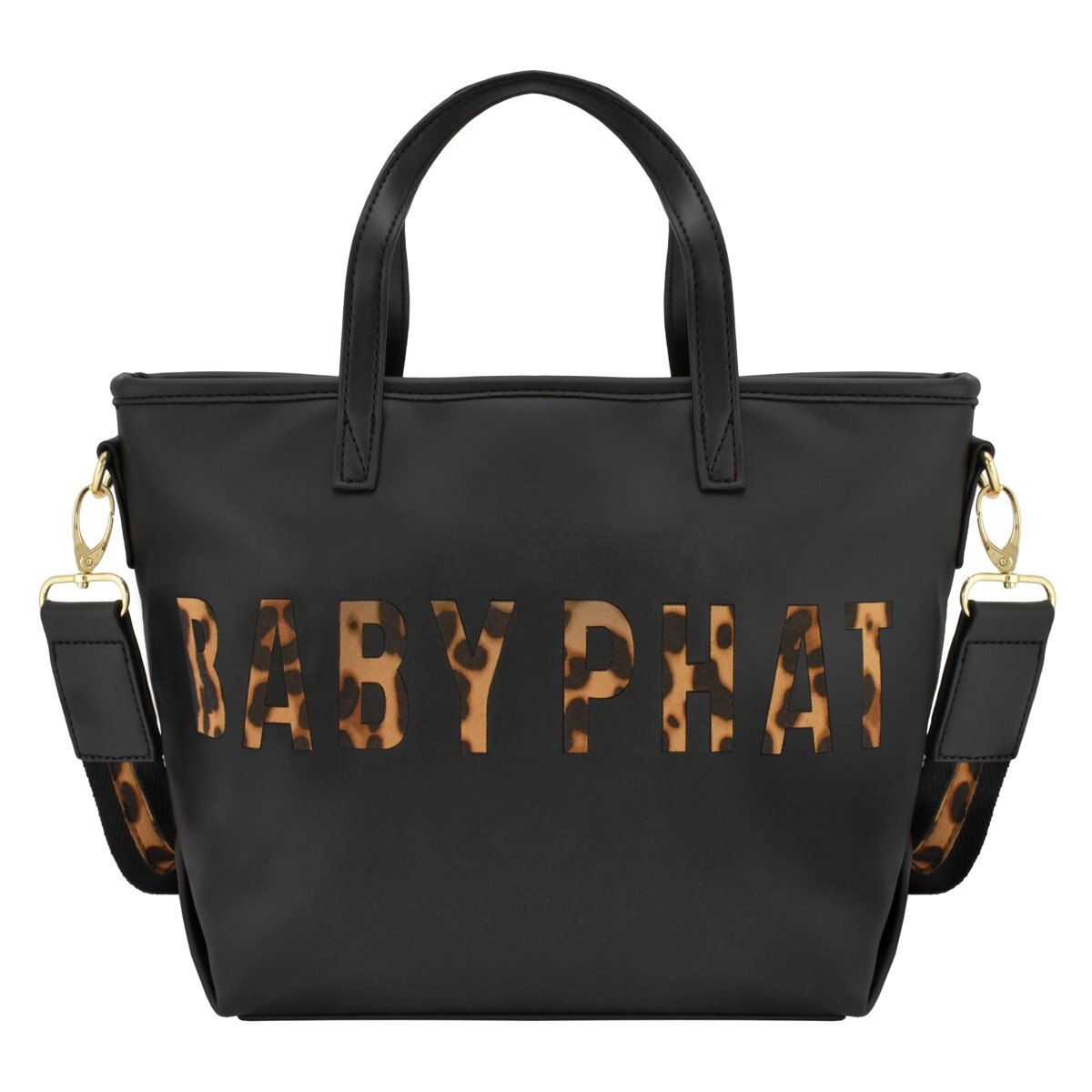 Bolso Satchel Negro con Logo en Animal Print Baby Phat