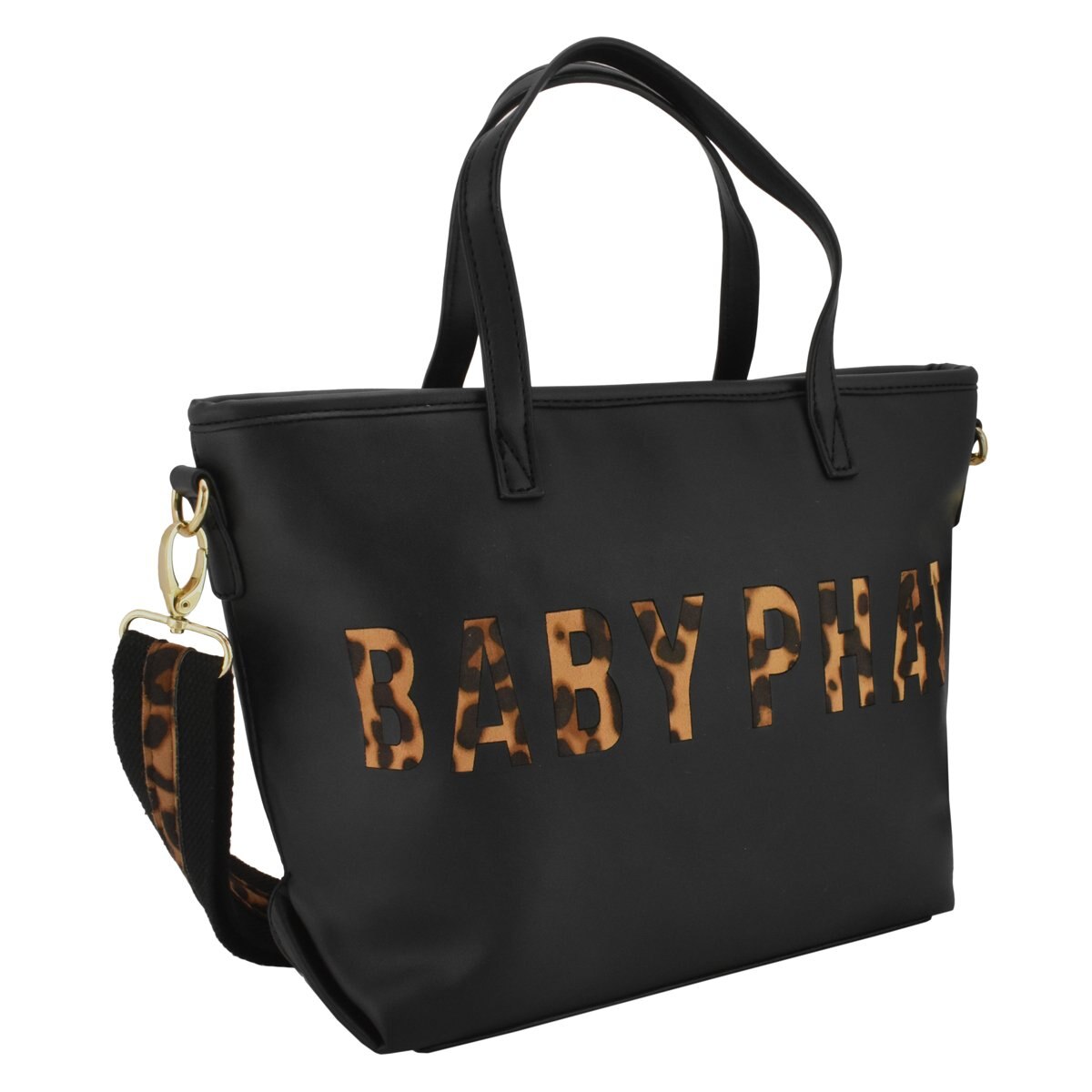 Bolso Satchel Negro con Logo en Animal Print Baby Phat