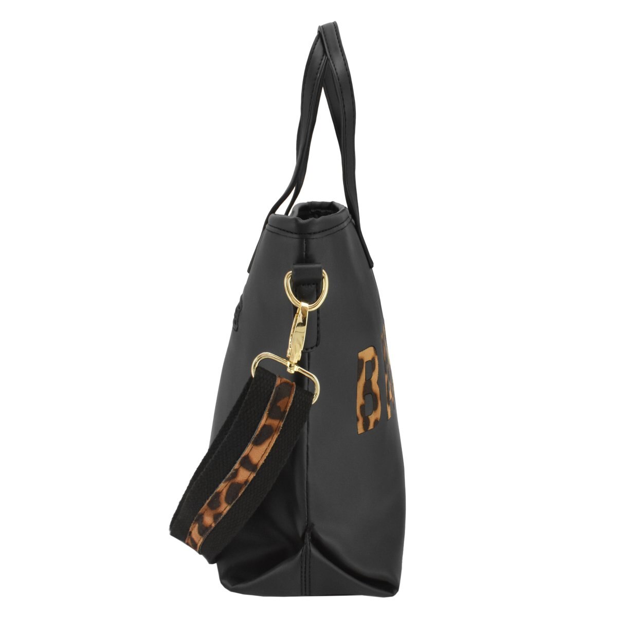 Bolso Satchel Negro con Logo en Animal Print Baby Phat