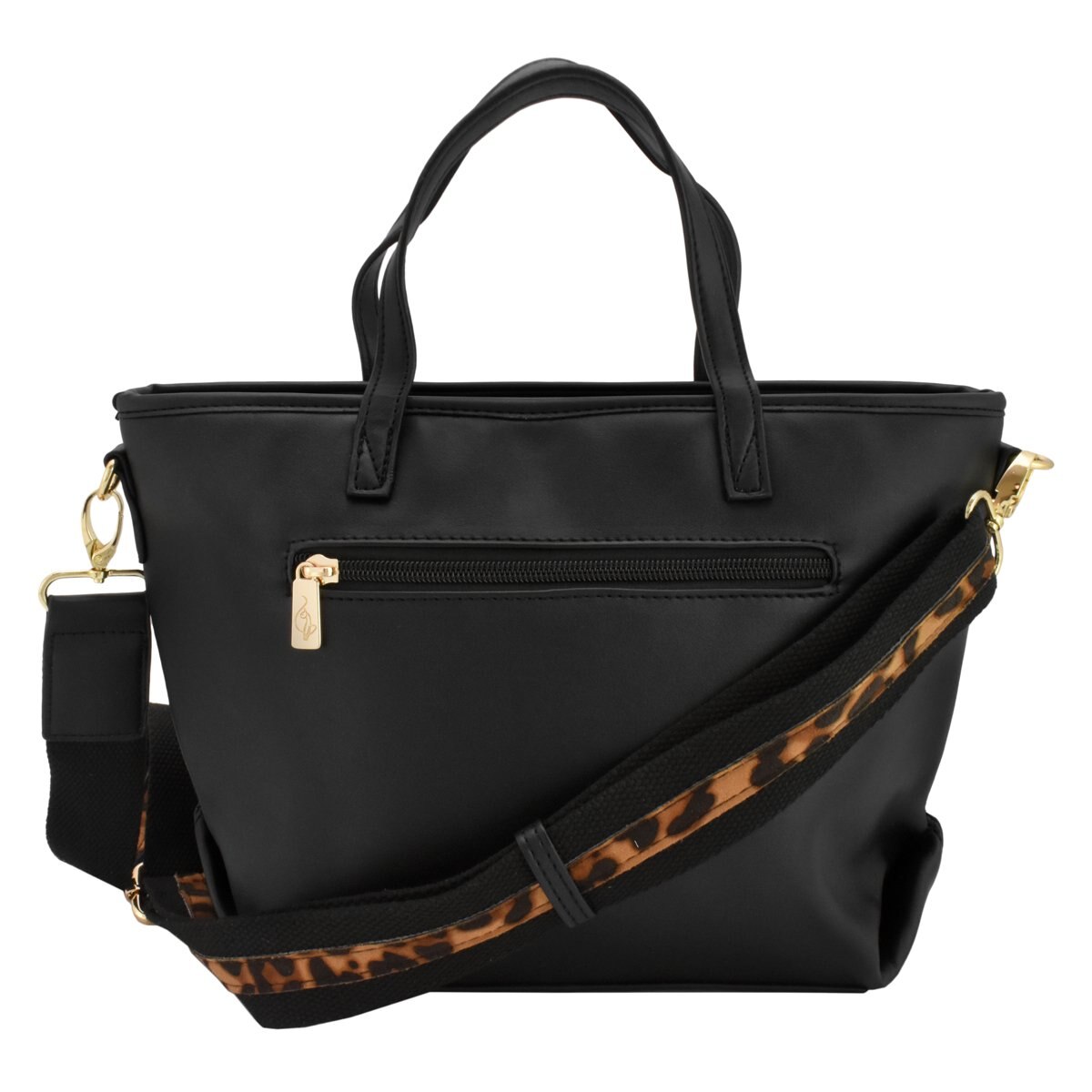 Bolso Satchel Negro con Logo en Animal Print Baby Phat