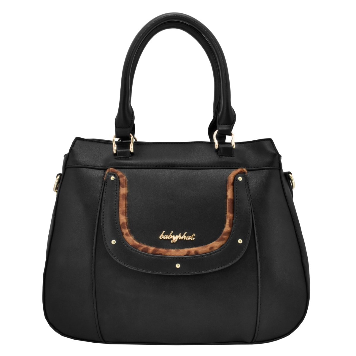 Bolso Satchel Negro con Detalles en Animal Print Baby Phat