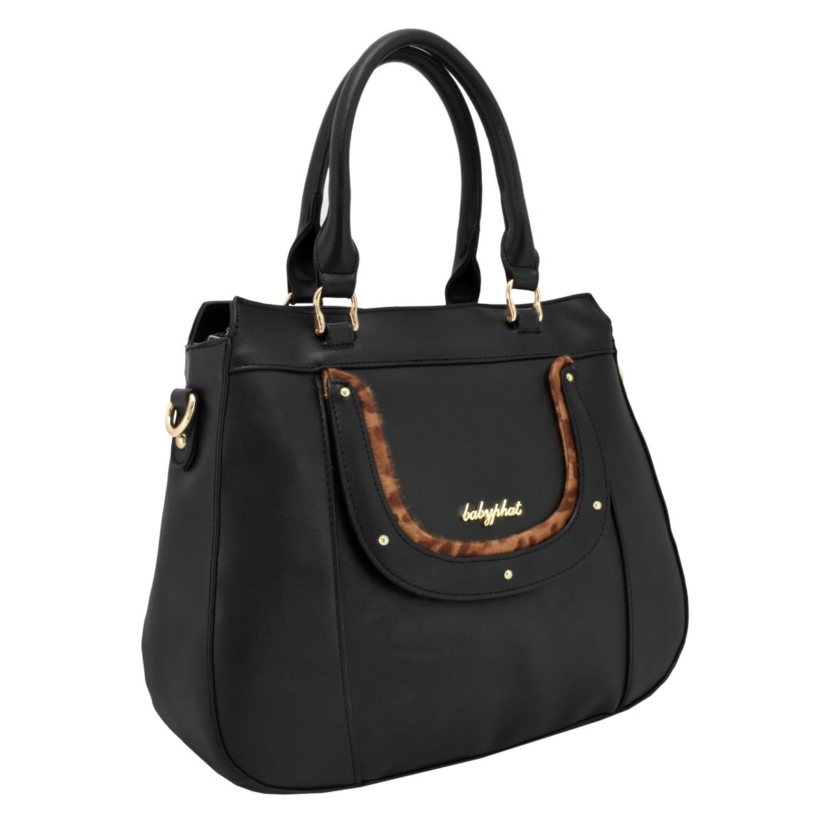 Bolso Satchel Negro con Detalles en Animal Print Baby Phat