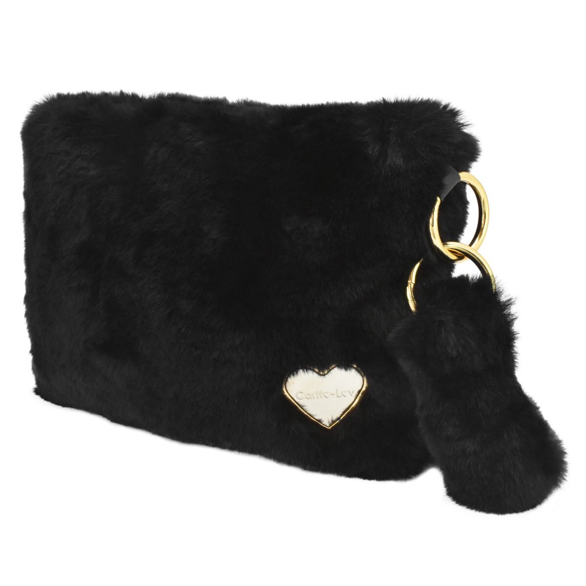 Bolso Crossbody Negro con Textura de Peluche Carito Lov