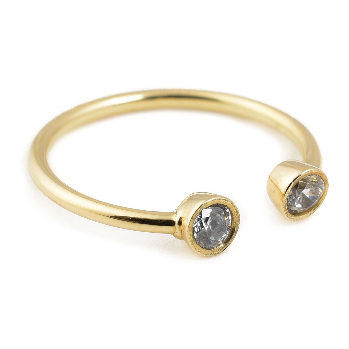 Anillo Dama Acabado Dorado Tu y Yo con Zirconias Dobleo