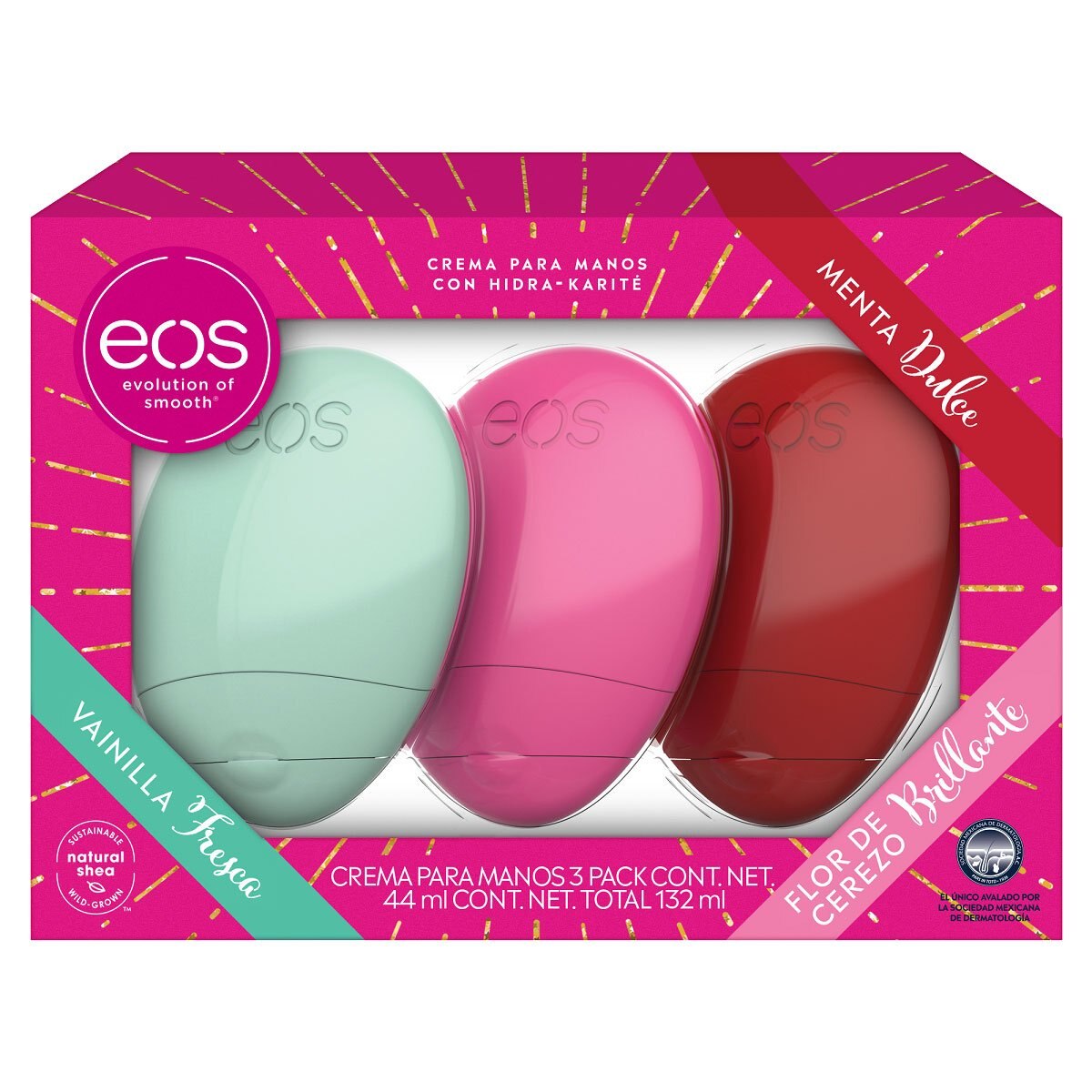 3 Pack Navidad Crema Manos Vainilla, Menta Y Flor Cerezo Eos