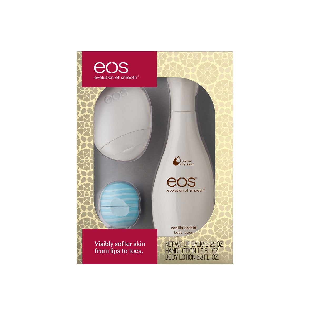Set Oro Loción Corporal Crema Manos Con Bálsamo Labial Vainilla Orquidea Eos image number 0