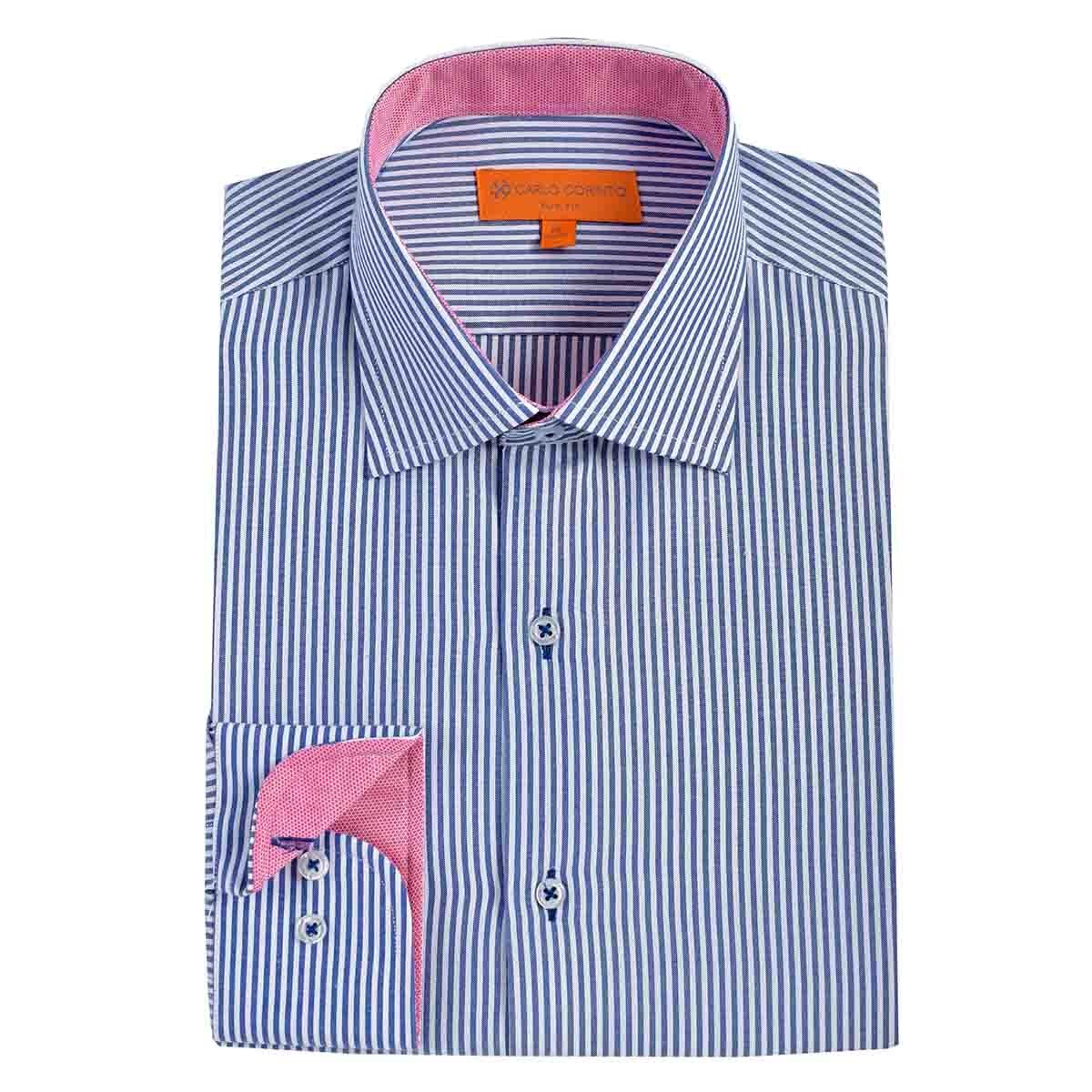 Camisa de Vestir Slim Fit Azul Obscuro Secf-0719 Carlo Corinto