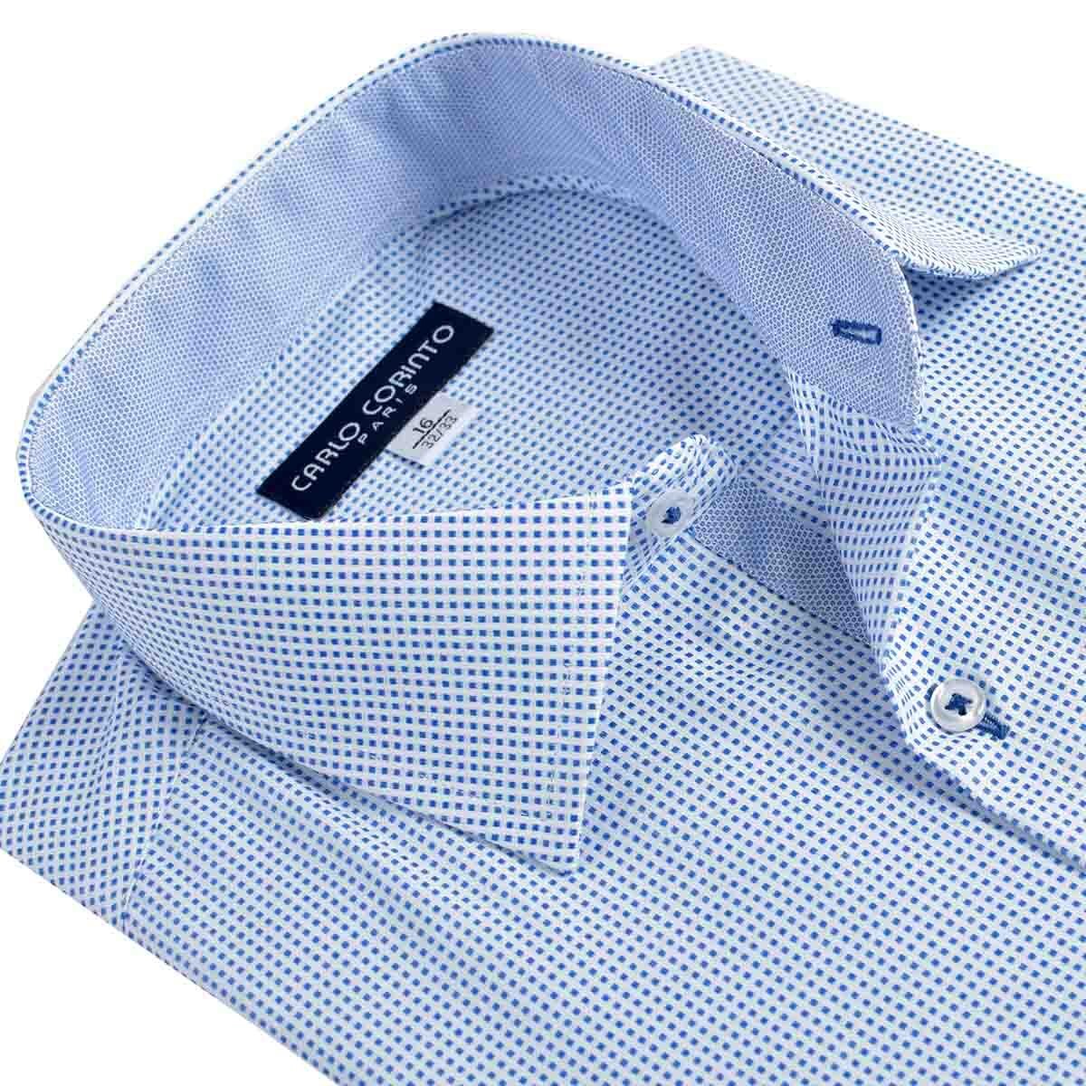Camisa de Vestir Tradicional Azul Secf 07 Carlo Corinto