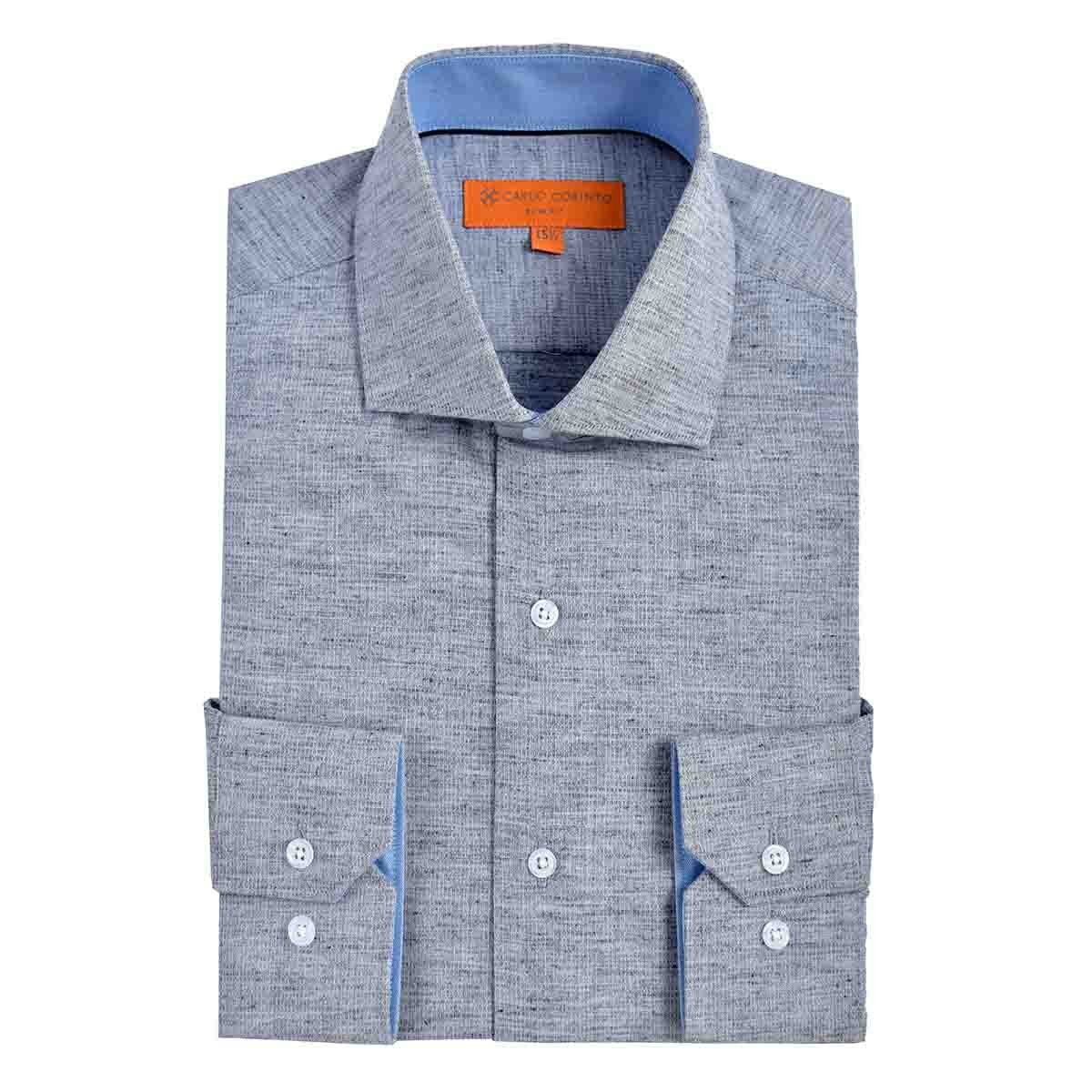 Camisa Vestir Slim Fit Gris Combinado Carlo Corinto H2O08F19