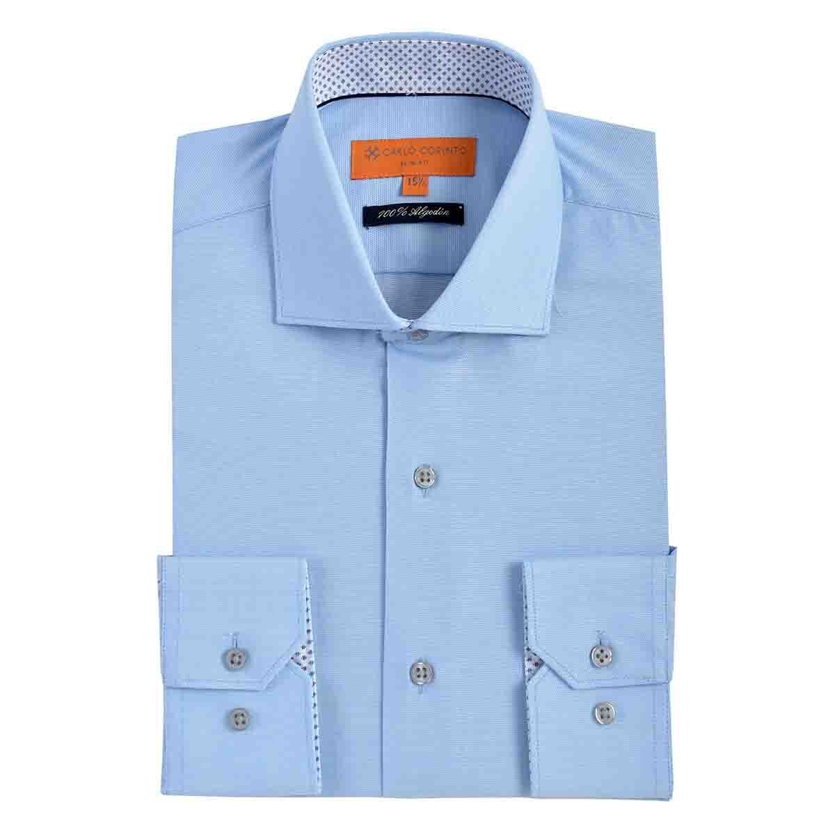 Camisa Vestir Slim Fit Azul Carlo Corinto