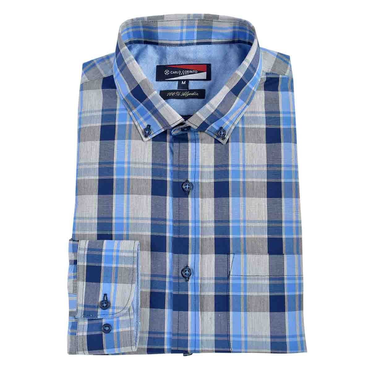 Camisa Casual Manga Larga Regular Figo Blue Carlo Corinto