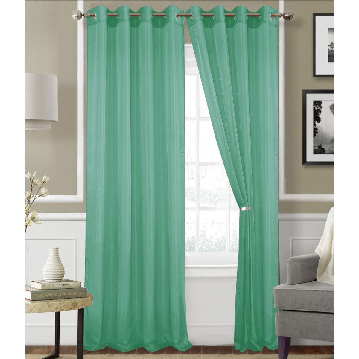 Cortina un Panel 1.37X2.25 Aqua Arillo Tergal Chd Home